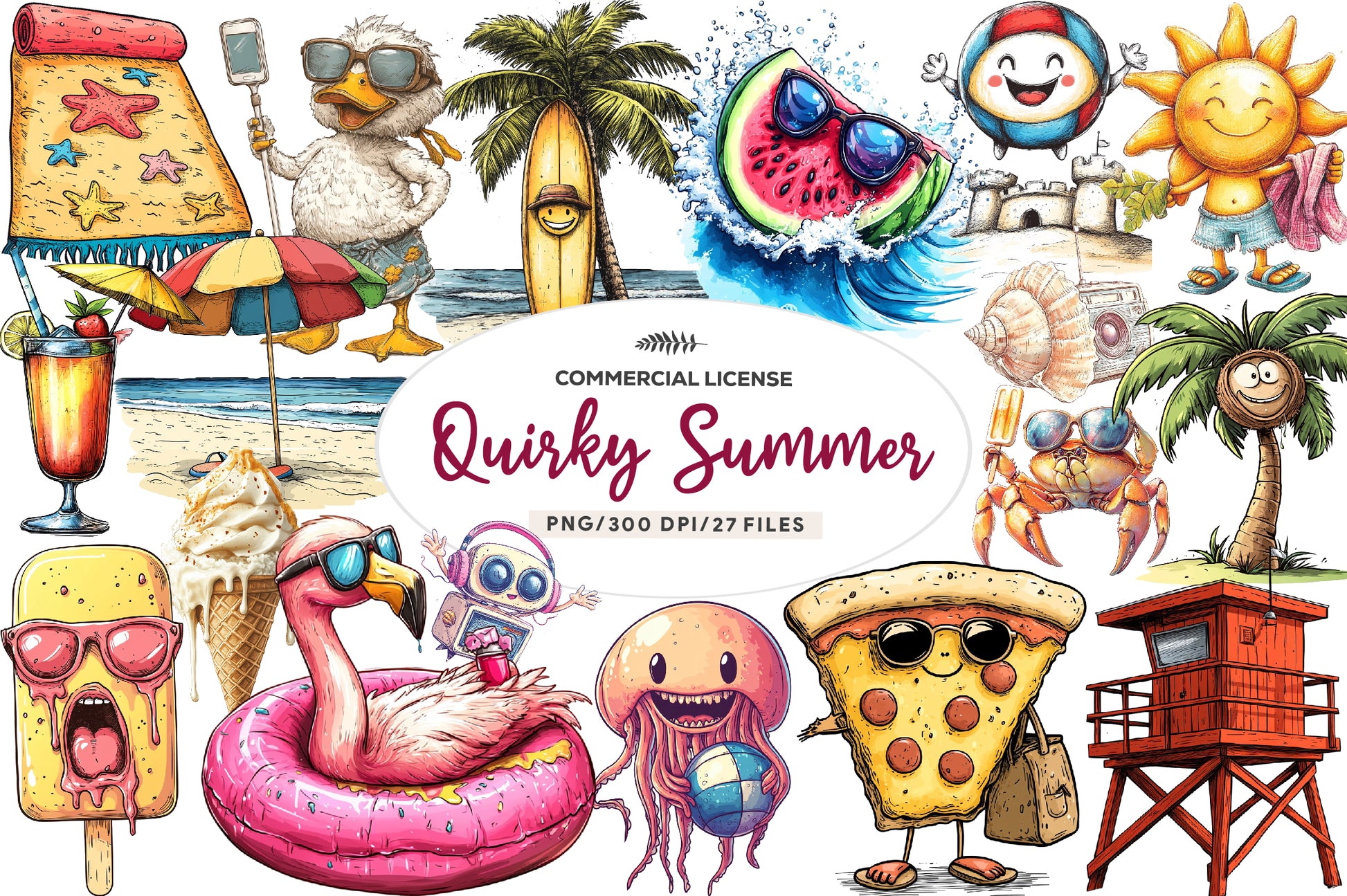 Quirky Summer Beach Day Clipart Bundle - CraftNest - Digital Crafting and Art