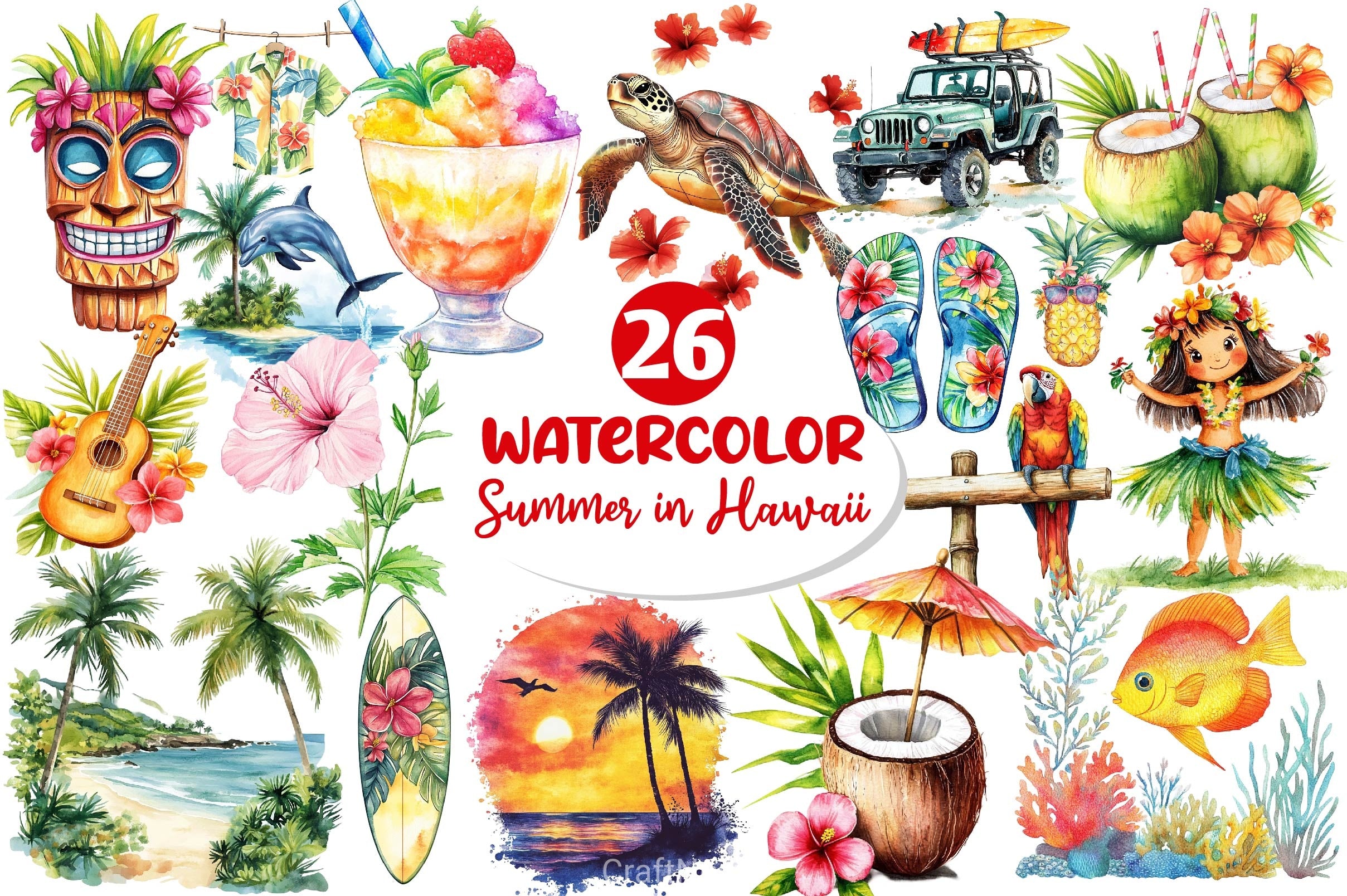 Summer In Hawaii Clipart Bundle - CraftNest - Digital Crafting and Art