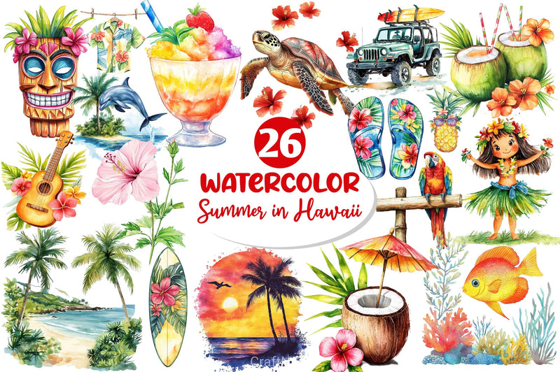 Summer In Hawaii Clipart Bundle - CraftNest - Digital Crafting and Art