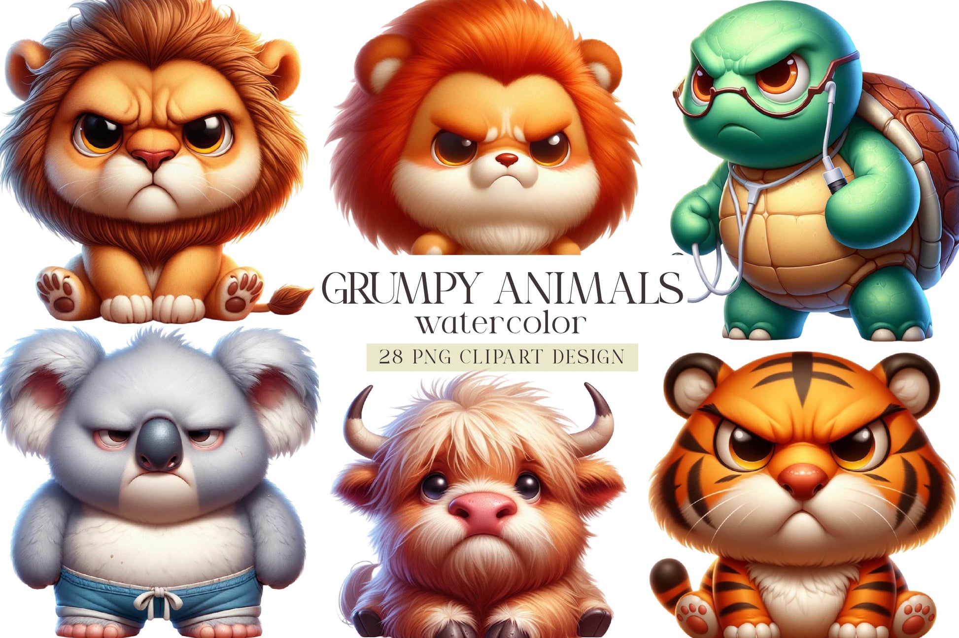 Funny Grumpy Animals Clipart Bundle - CraftNest - Digital Crafting and Art