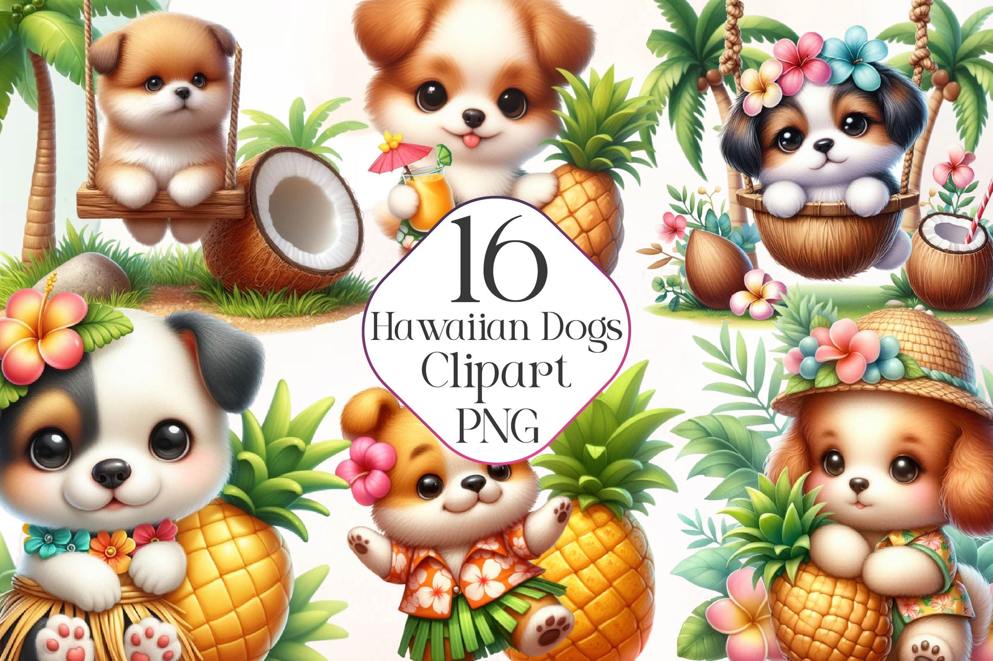 Funny Hawaiian Dogs Clipart Bundle - CraftNest - Digital Crafting and Art