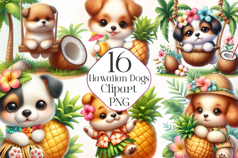 Funny Hawaiian Dogs Clipart Bundle - CraftNest - Digital Crafting and Art