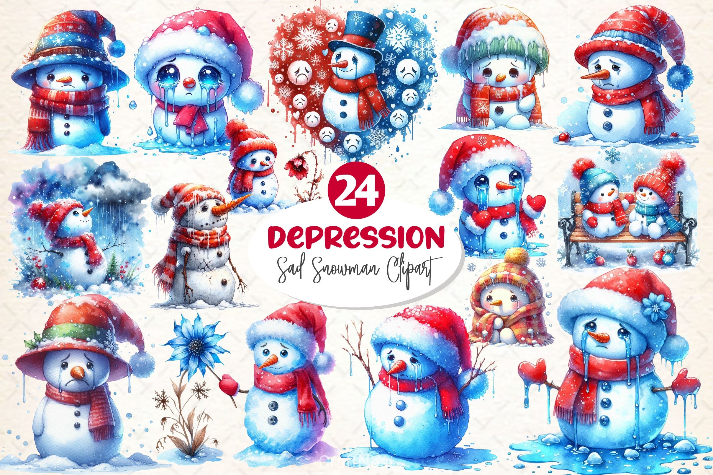 Depression Sad Snowman Clipart Bundle 2 - CraftNest - Digital Crafting and Art