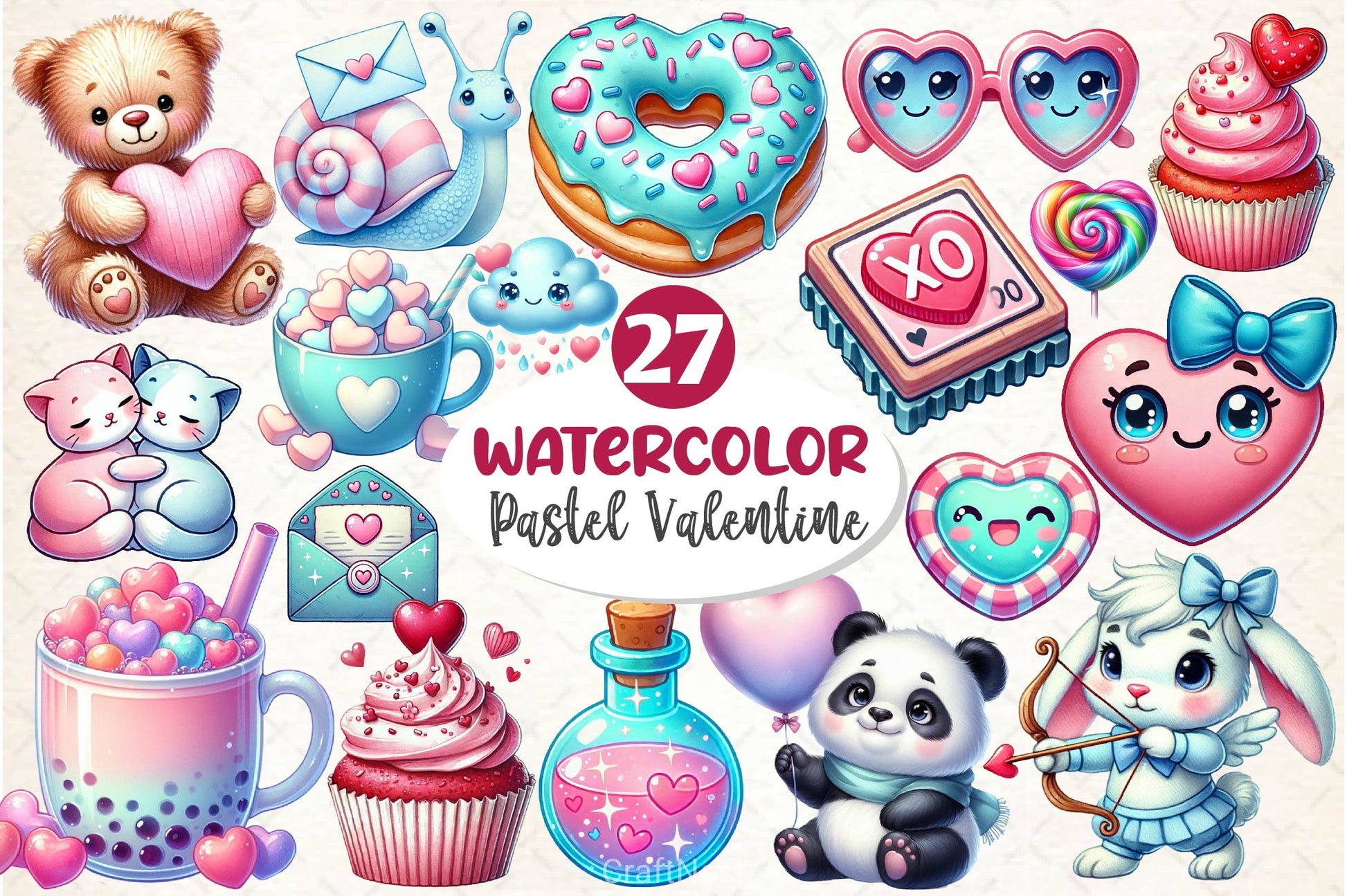 Pastel Valentine Clipart Bundle - CraftNest - Digital Crafting and Art