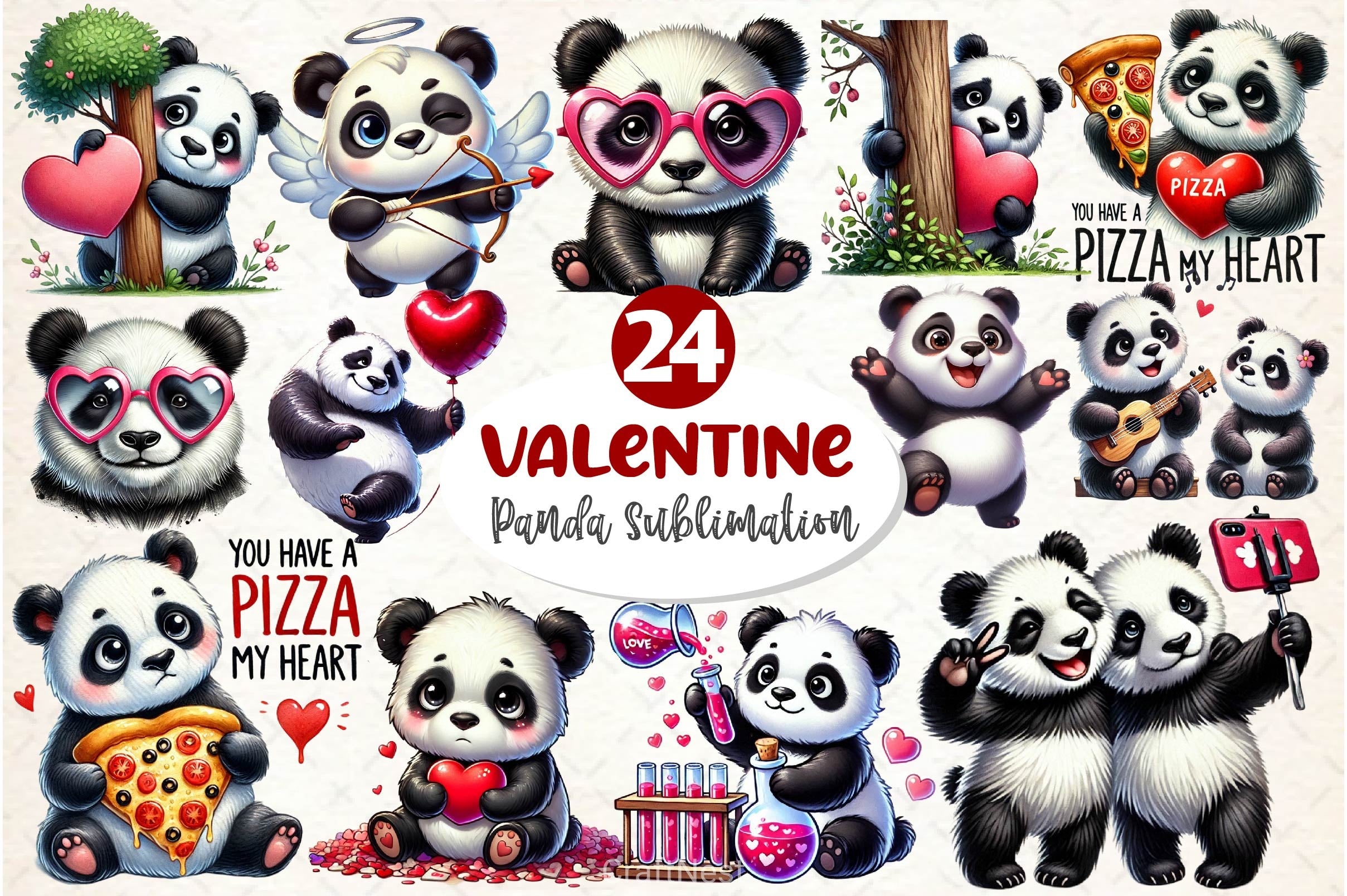 Valentine Panda Clipart Bundle 2 - CraftNest - Digital Crafting and Art