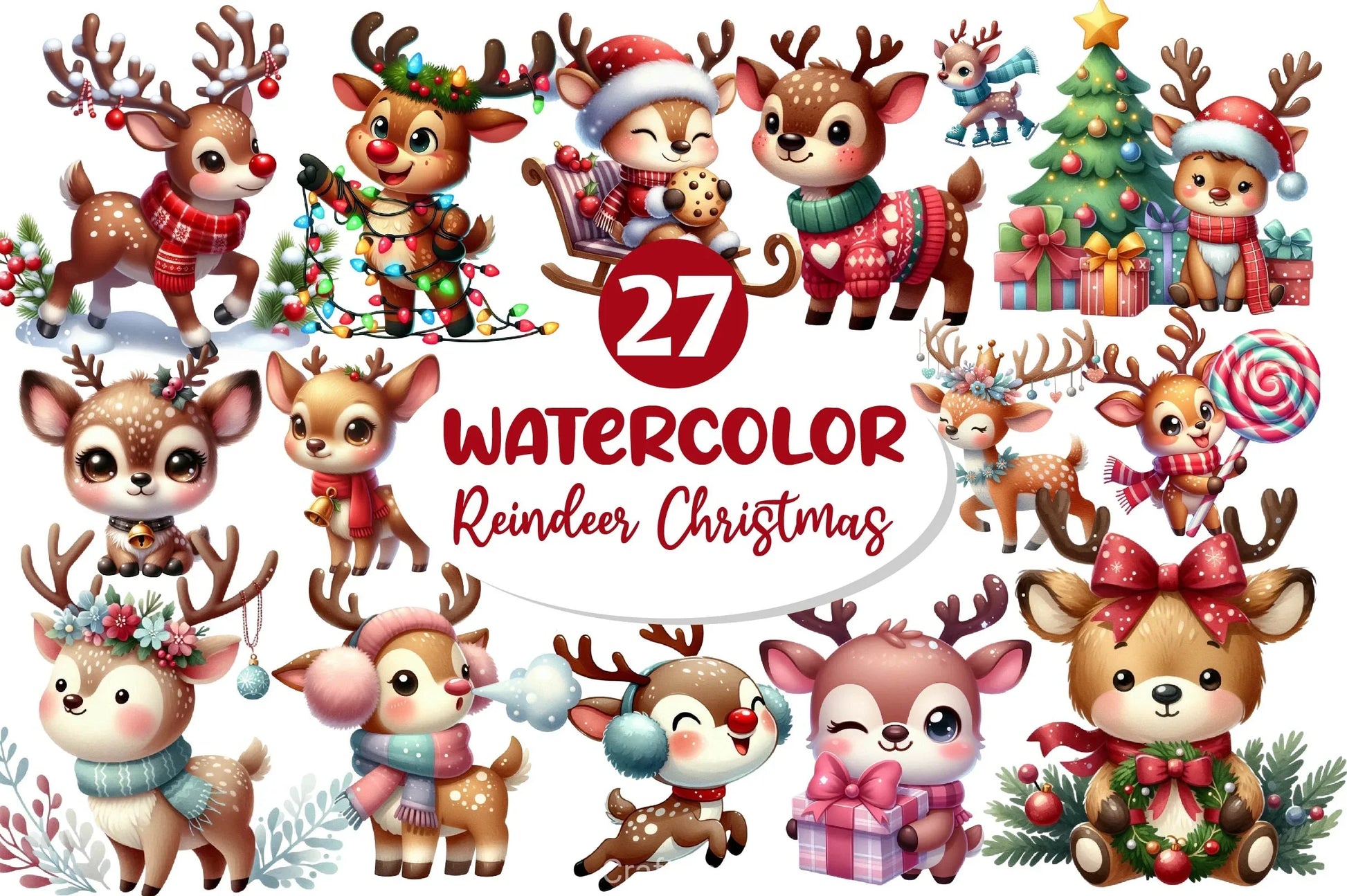Cute Reindeer Christmas Clipart Bundle 3 - CraftNest - Digital Crafting and Art