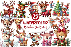 Cute Reindeer Christmas Clipart Bundle 3 - CraftNest - Digital Crafting and Art