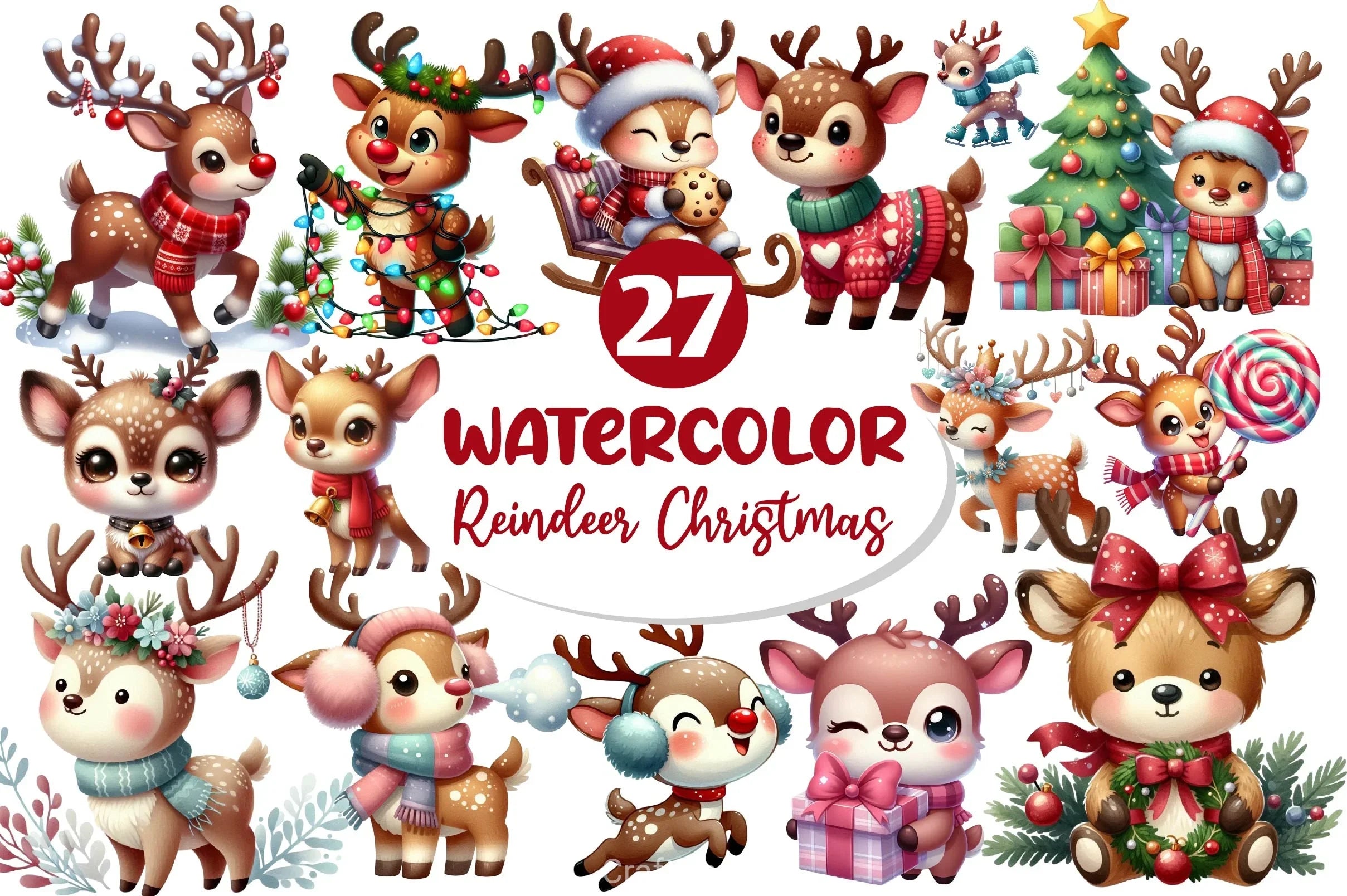 Cute Reindeer Christmas Clipart Bundle 3 - CraftNest - Digital Crafting and Art