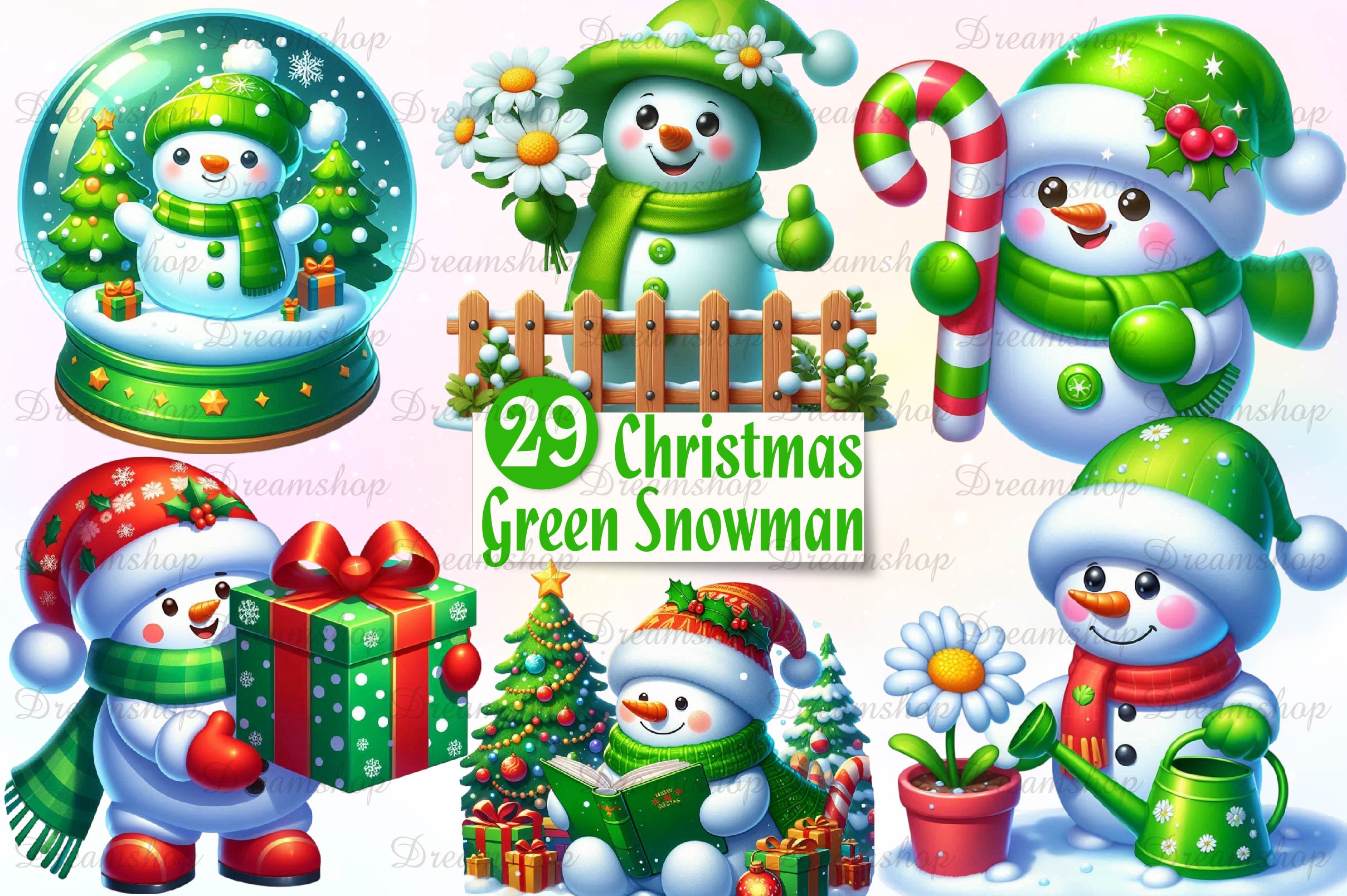 Green Christmas Snowman Clipart Bundle - CraftNest - Digital Crafting and Art