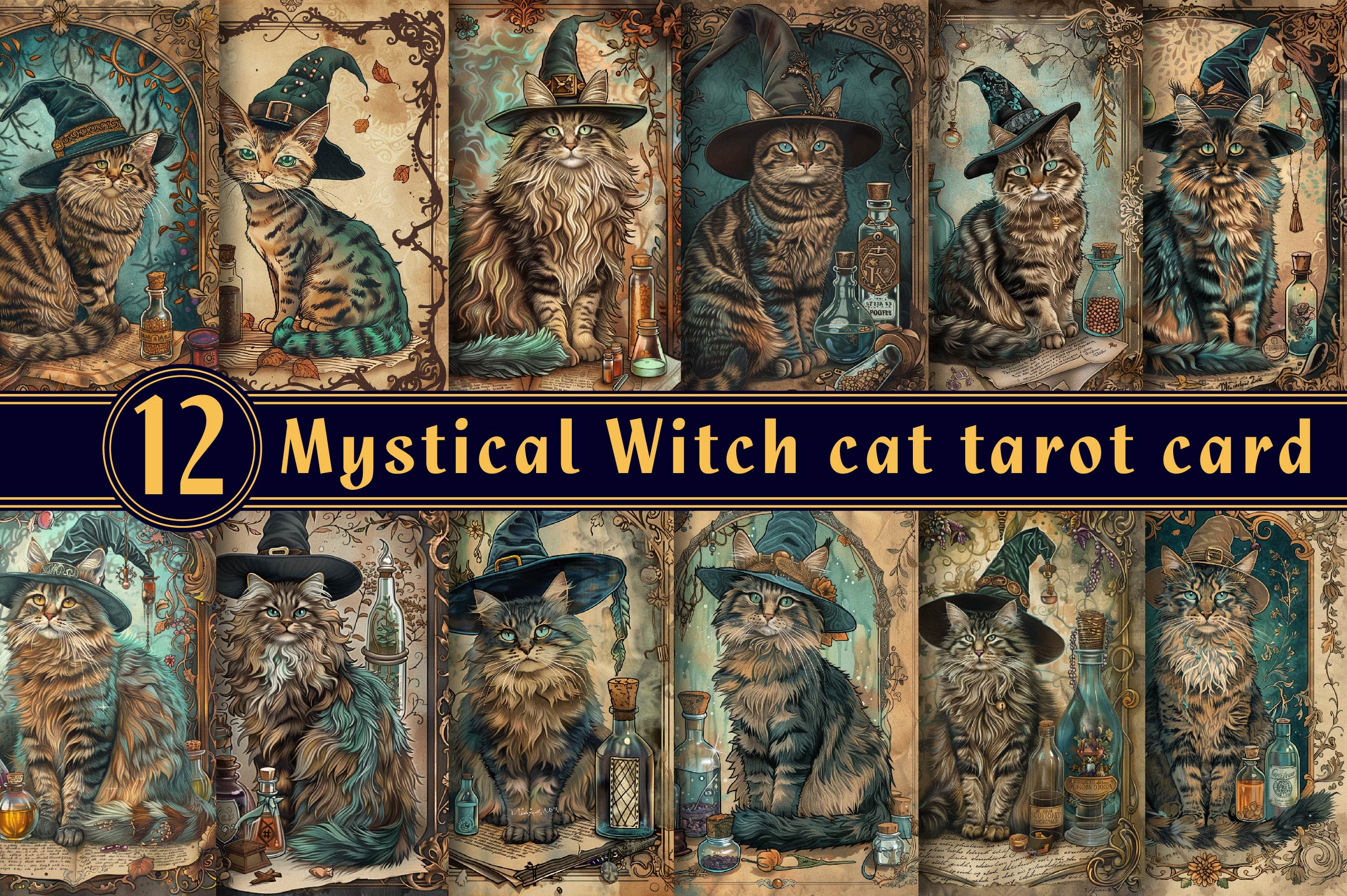 Witch Cat Tarot Card Clipart Bundle - CraftNest - Digital Crafting and Art