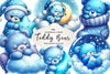 Sleeping Blue Teddy Bear Clipart Bundle