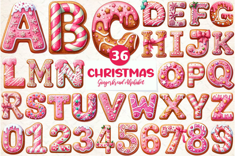 Pink Christmas Gingerbread Alphabet Clipart Bundle - CraftNest - Digital Crafting and Art