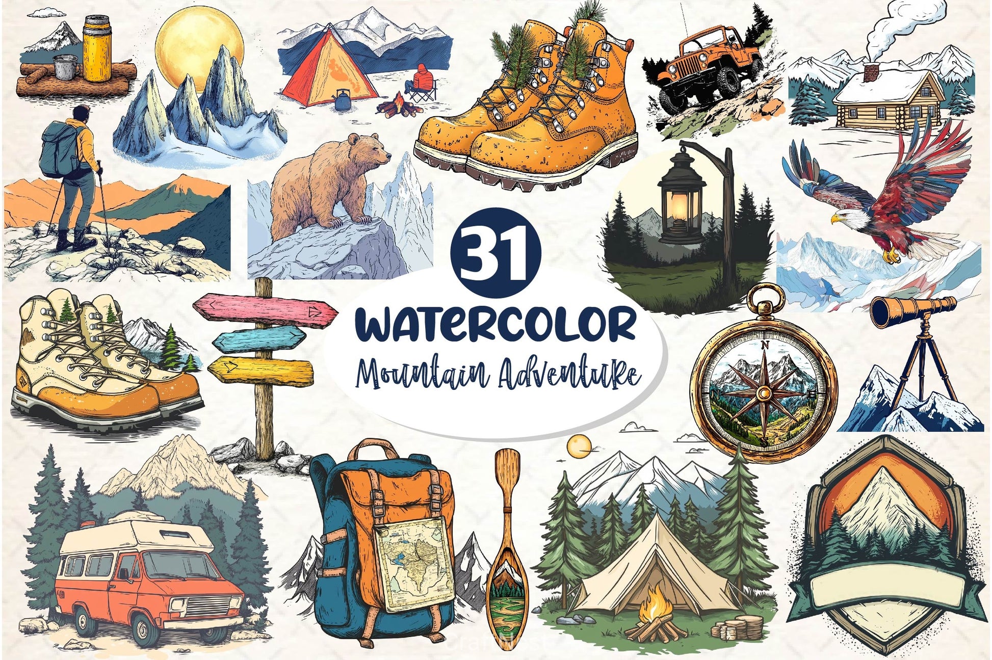 Vintage Mountain Adventure Clipart Bundle 2 - CraftNest - Digital Crafting and Art