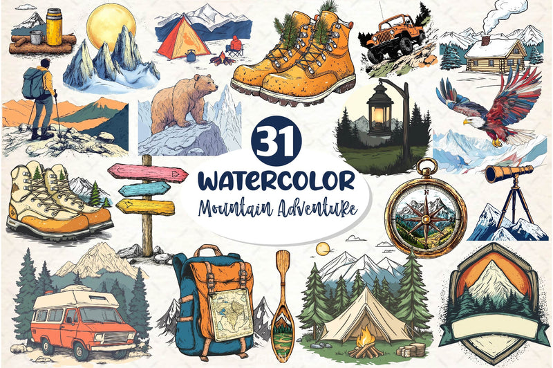 Vintage Mountain Adventure Clipart Bundle 2 - CraftNest - Digital Crafting and Art