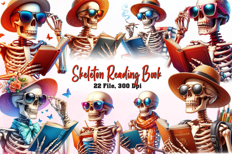 Skeleton Reading Book Clipart Bundle - CraftNest - Digital Crafting and Art