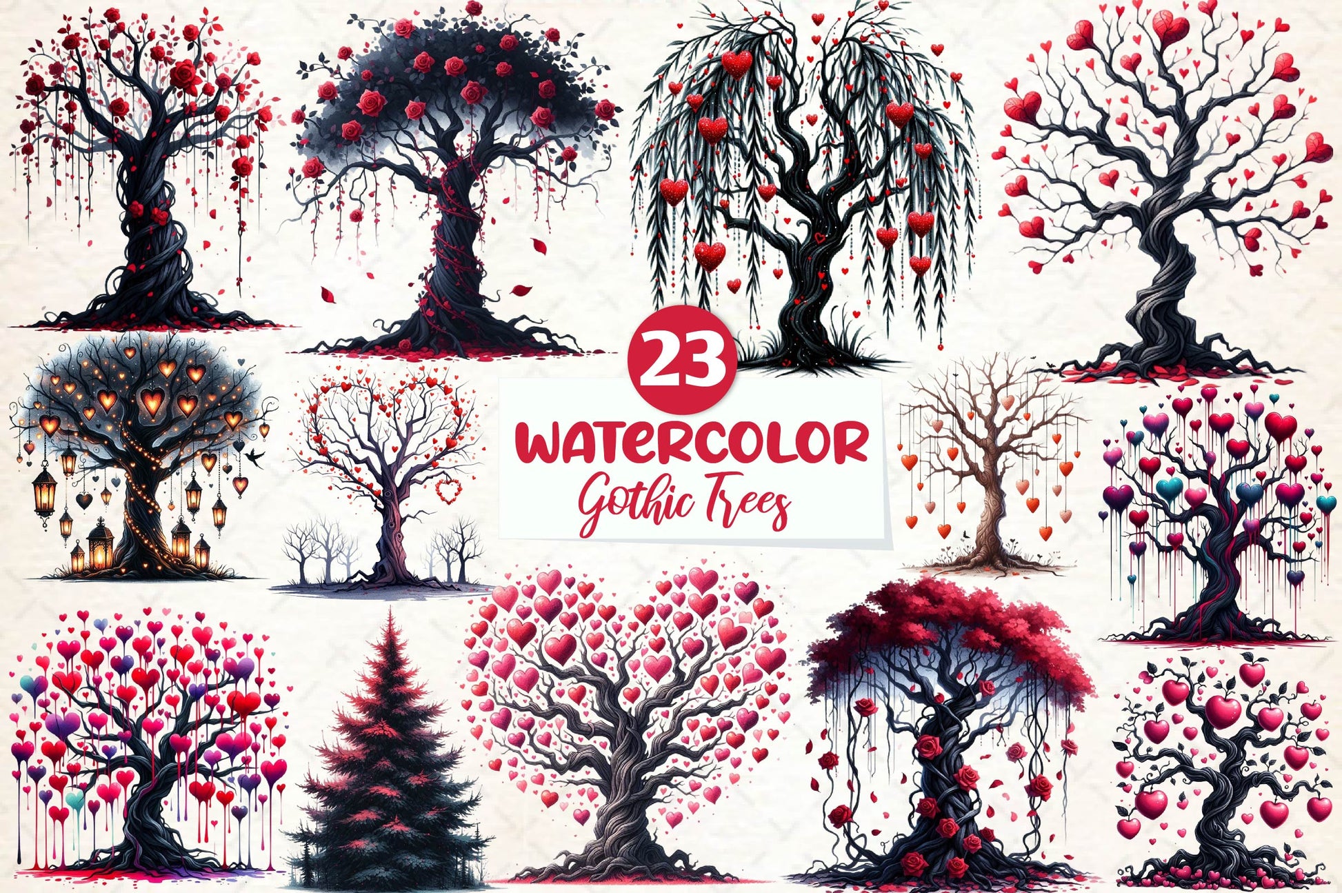 Valentine Gothic Trees Clipart Bundle - CraftNest - Digital Crafting and Art