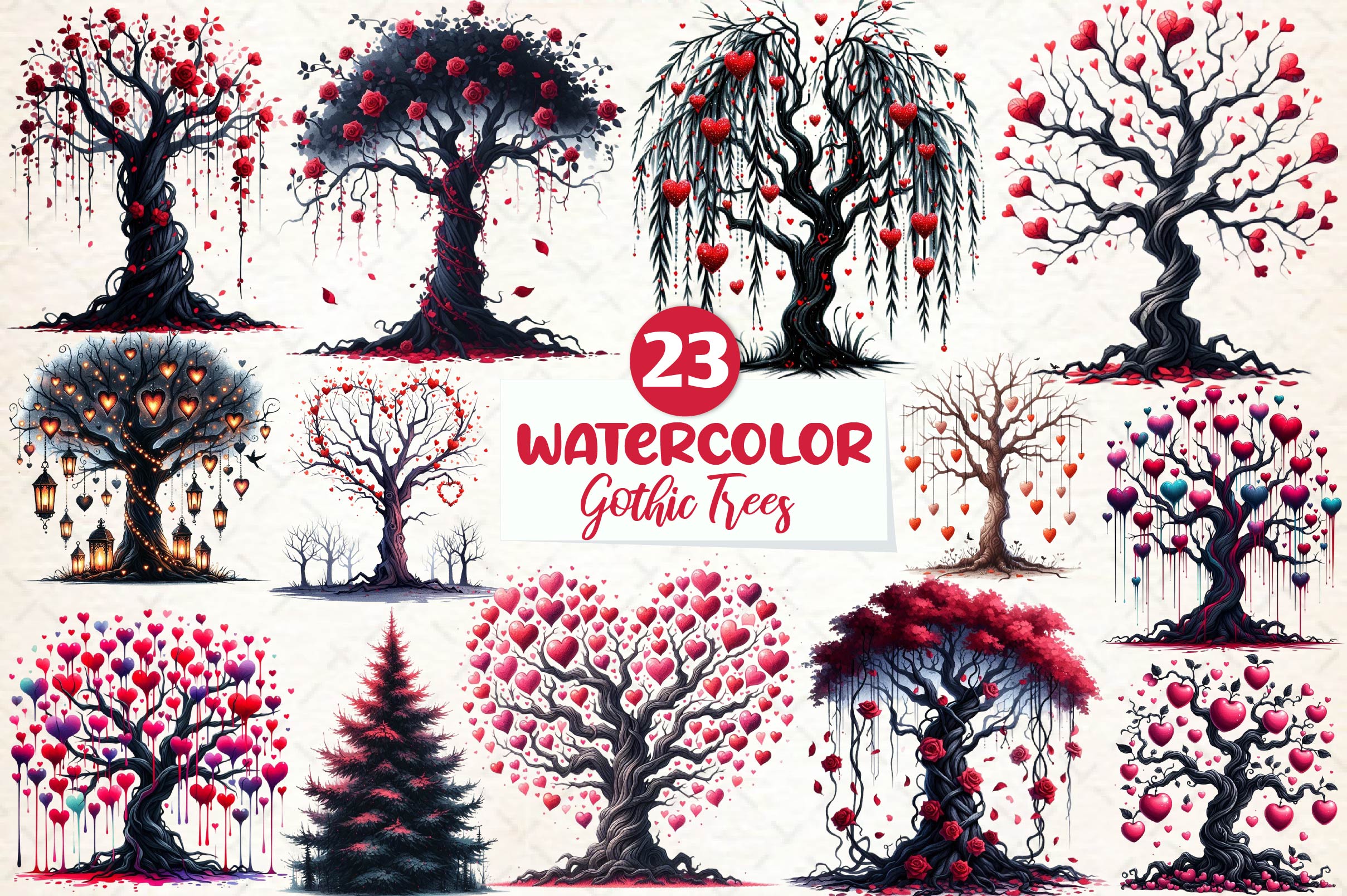 Valentine Gothic Trees Clipart Bundle - CraftNest - Digital Crafting and Art