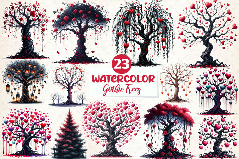 Valentine Gothic Trees Clipart Bundle - CraftNest - Digital Crafting and Art