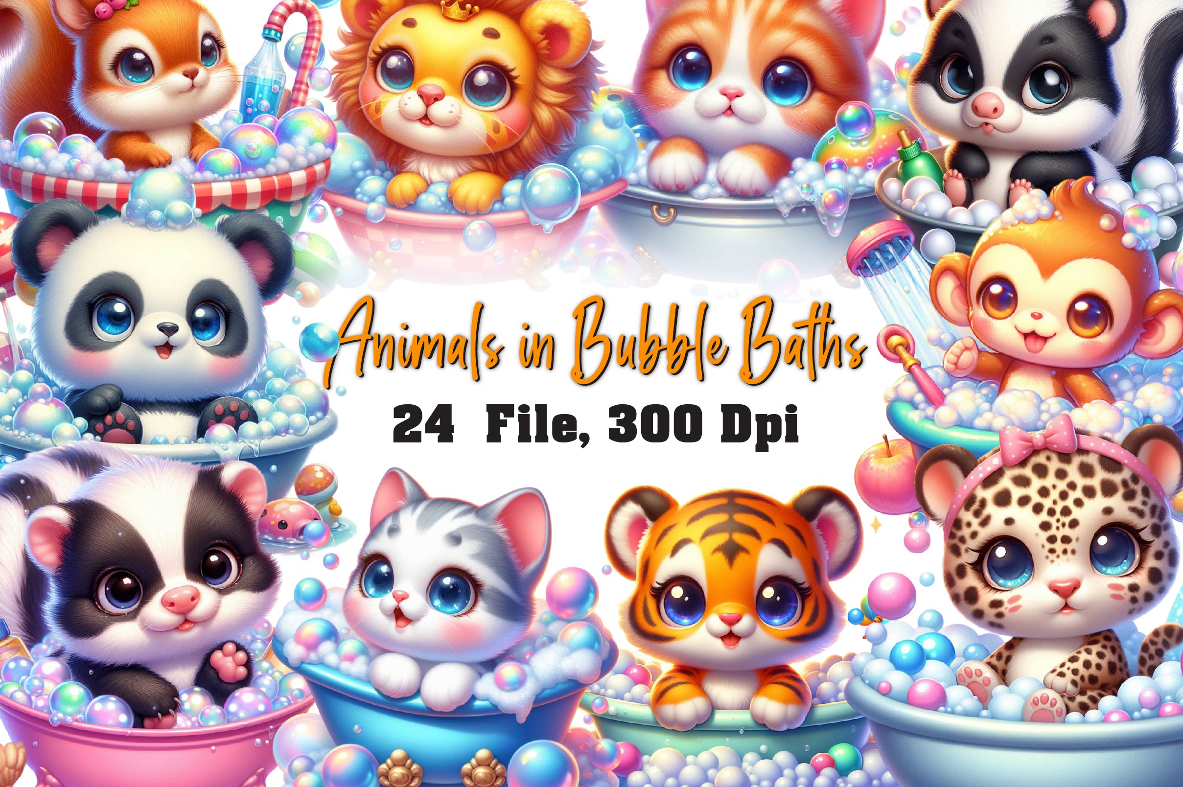Playful Animals In Bubble Baths Clipart Bundle - CraftNest - Digital Crafting and Art