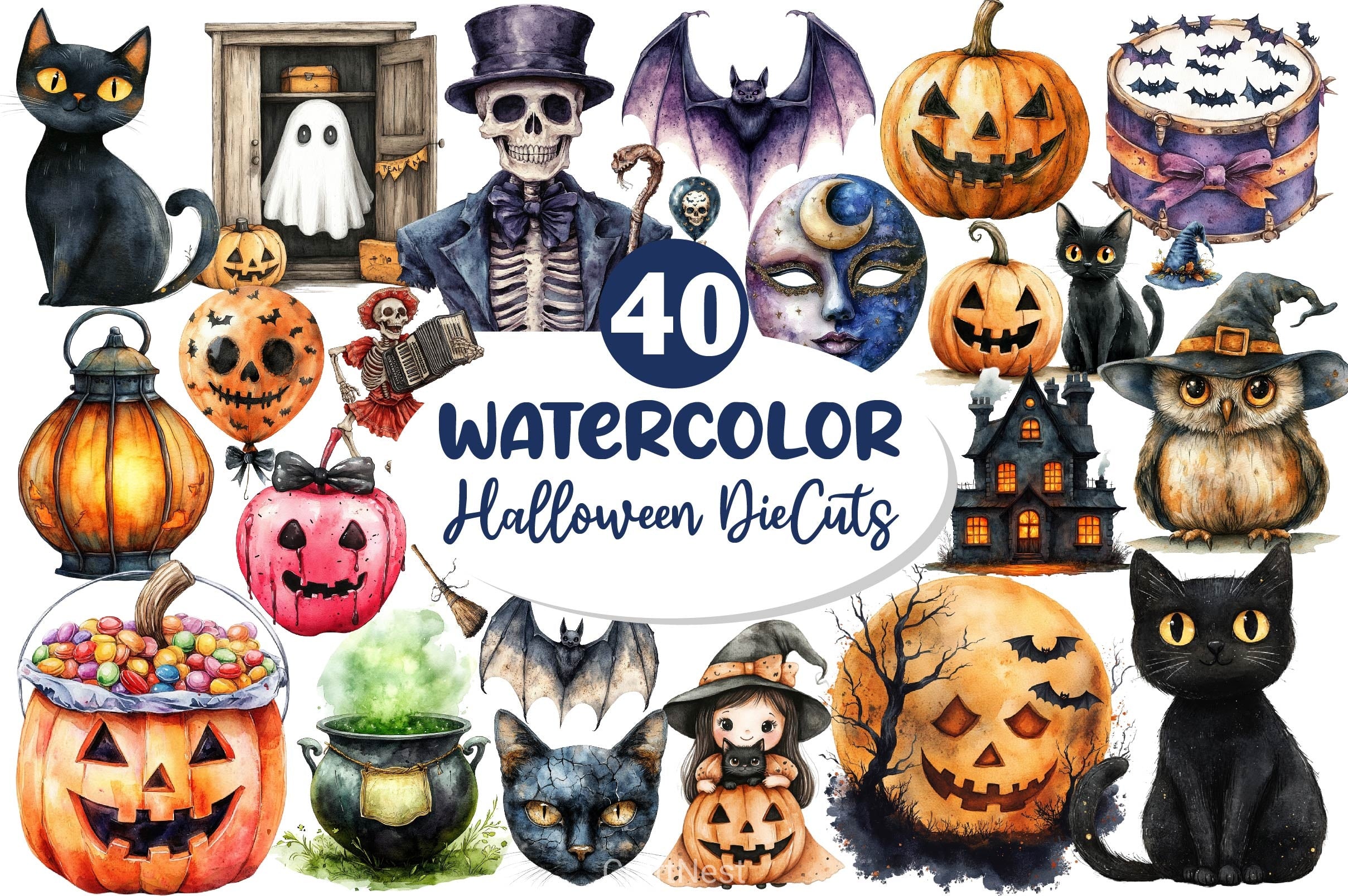 Vintage Halloween Diecuts Clipart Bundle - CraftNest - Digital Crafting and Art