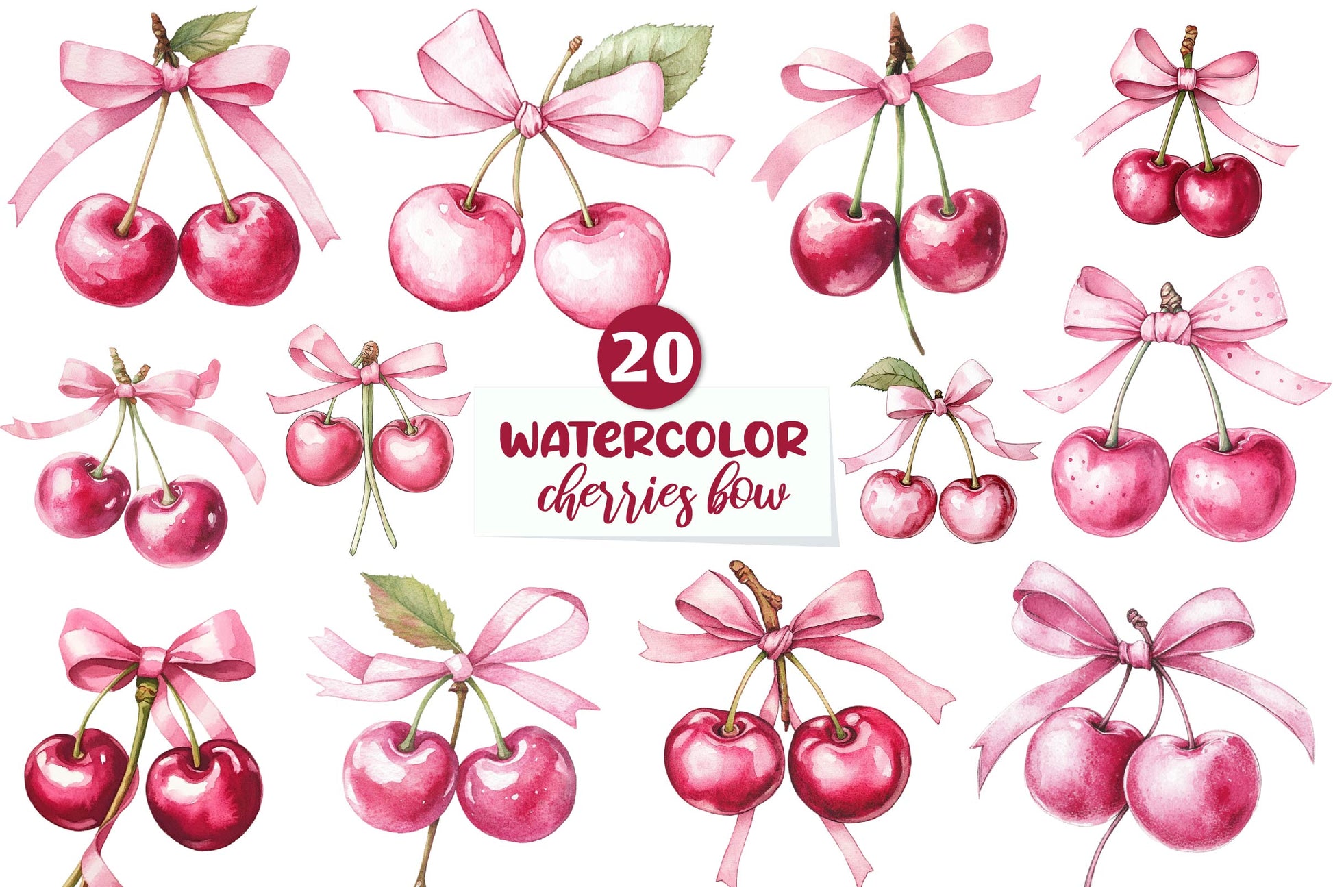 Coquette Cherries Bow Clipart Bundle 1 - CraftNest - Digital Crafting and Art