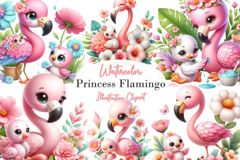 Little Princess Flamingo Clipart Bundle - CraftNest - Digital Crafting and Art