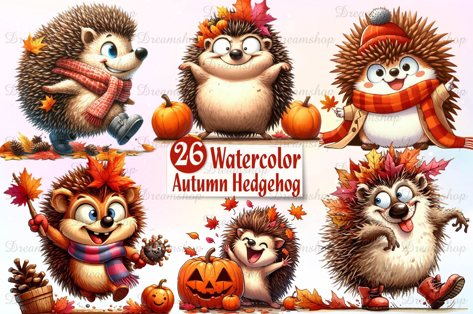 Autumn Funny Hedgehog Clipart Bundle - CraftNest - Digital Crafting and Art