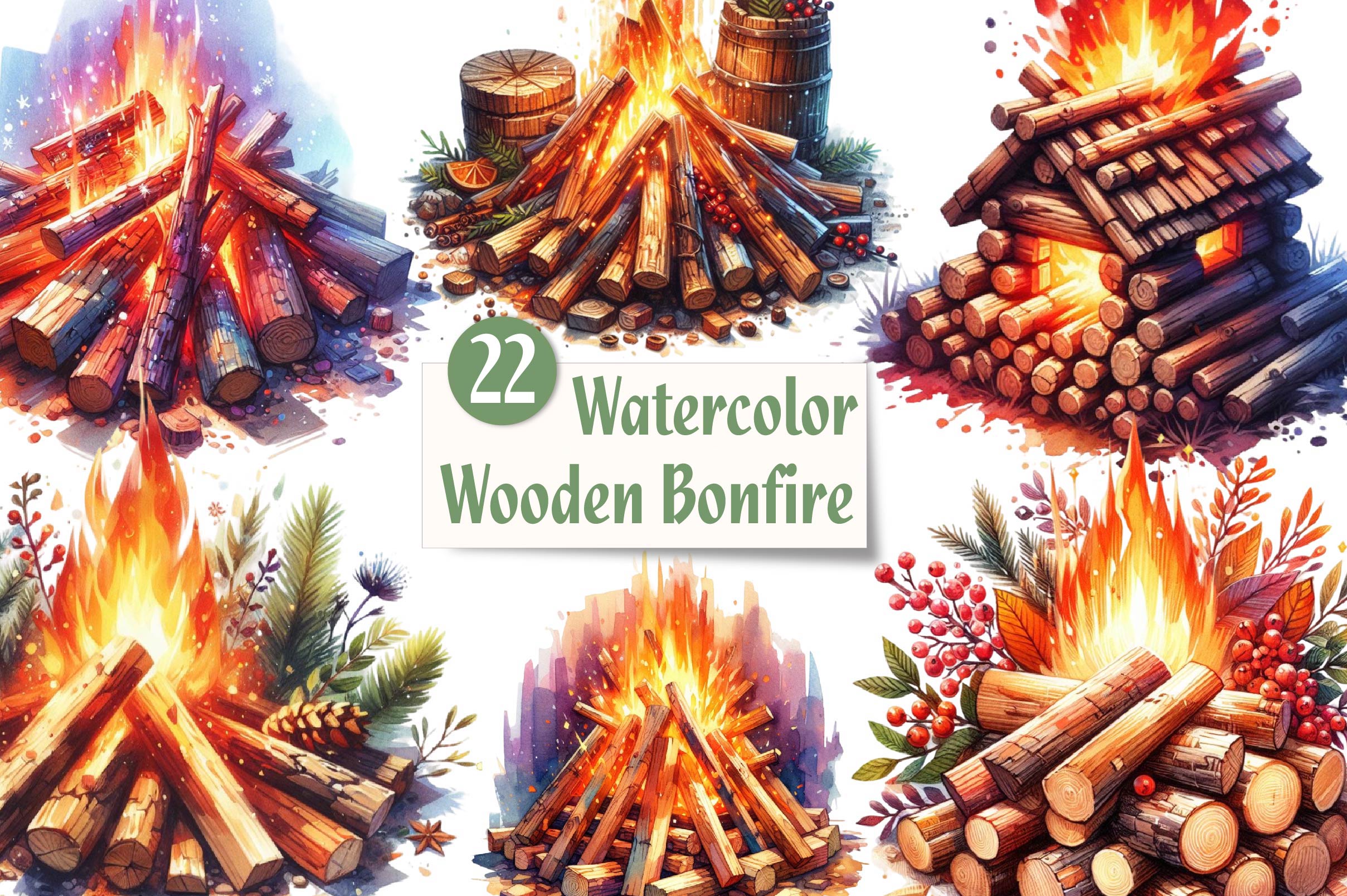 Wooden Bonfire Clipart Bundle - CraftNest - Digital Crafting and Art