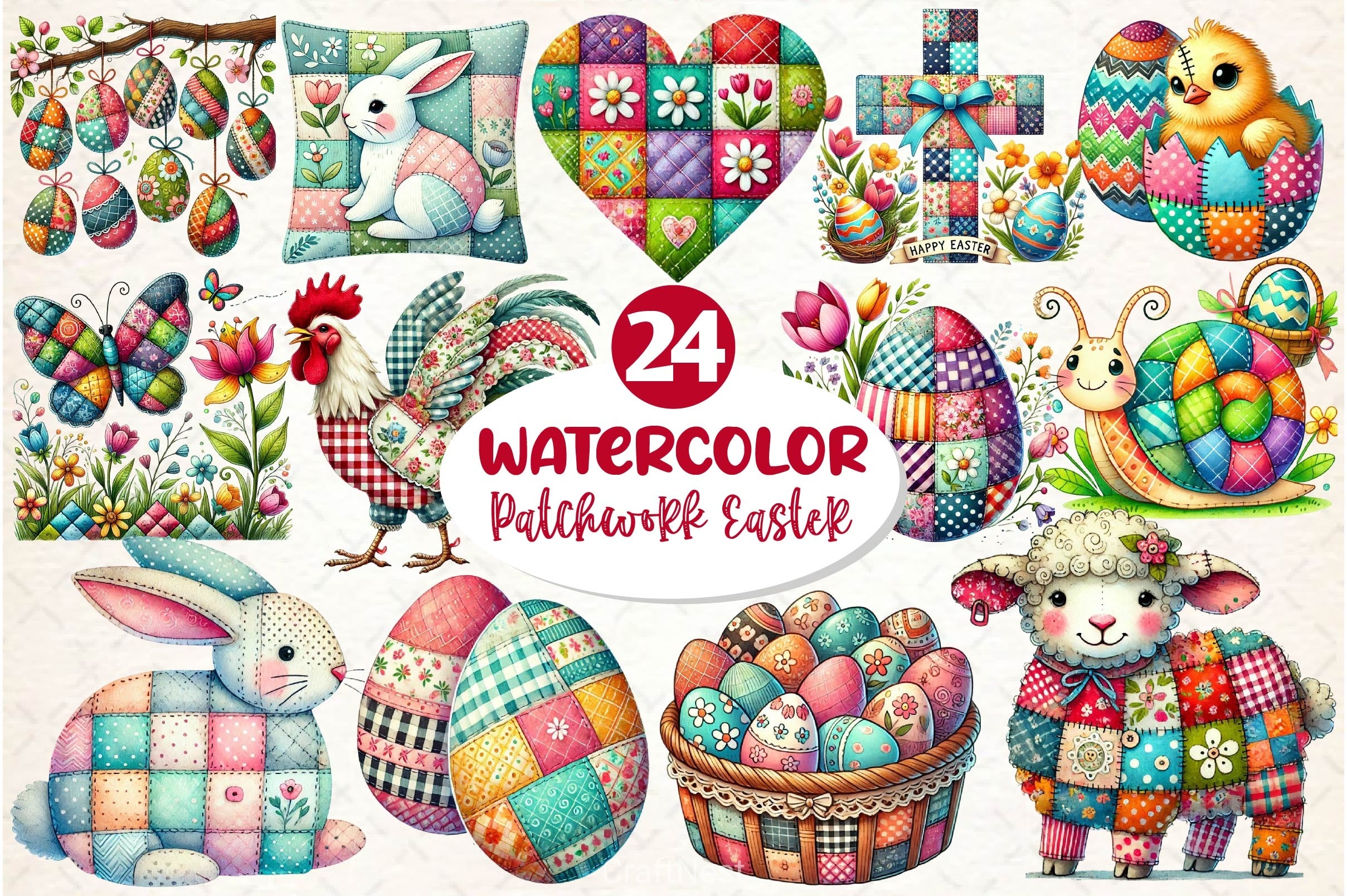 Patchwork Easter Clipart Bundle 4 - CraftNest - Digital Crafting and Art