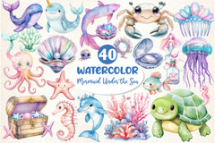 Little Mermaid Under The Sea Clipart Bundle 2 - CraftNest - Digital Crafting and Art