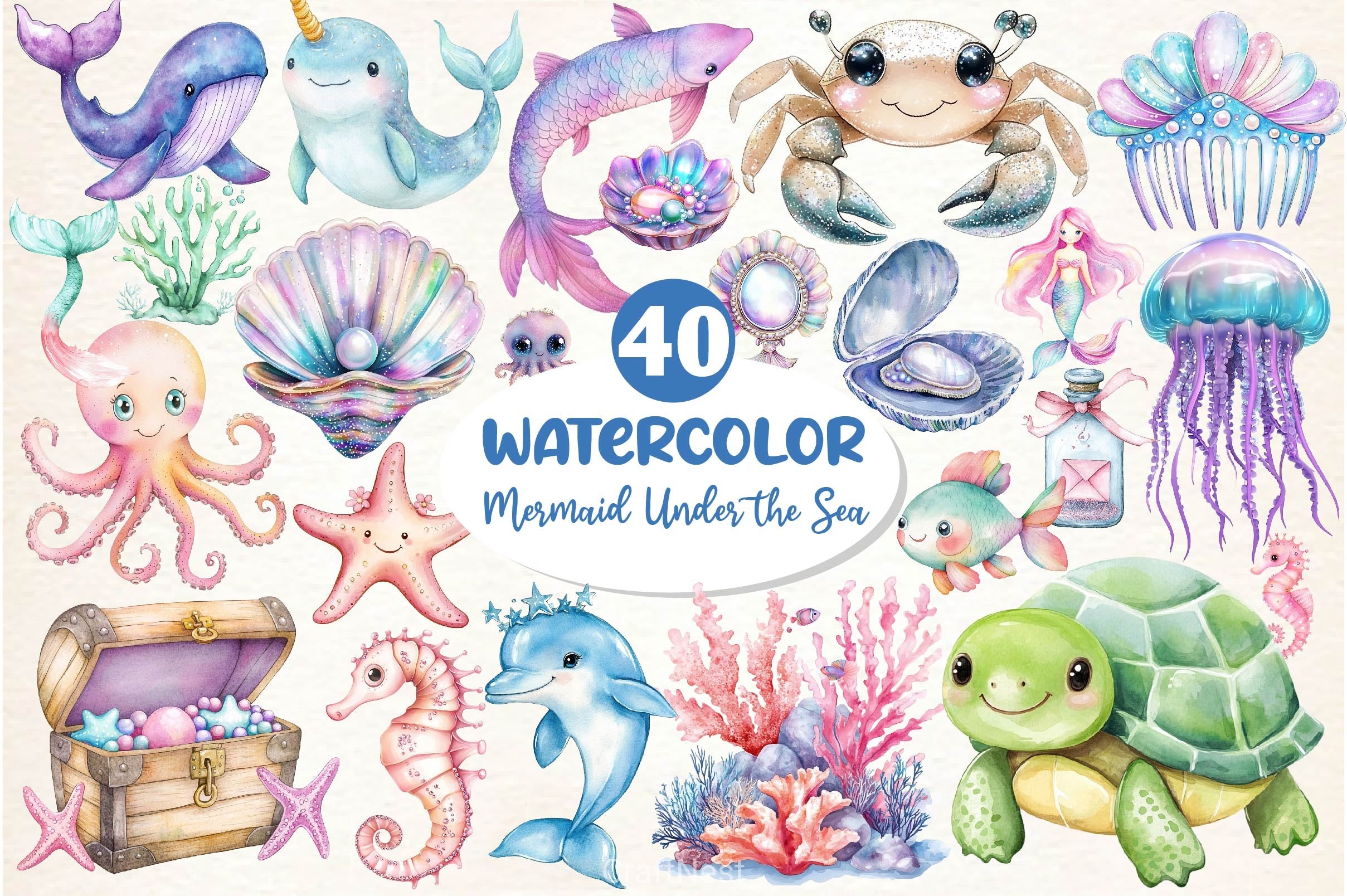 Little Mermaid Under The Sea Clipart Bundle 2 - CraftNest - Digital Crafting and Art