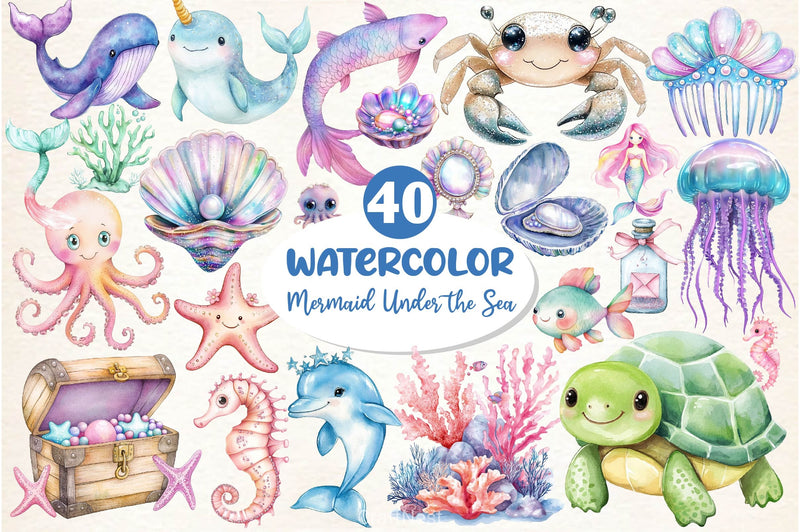 Little Mermaid Under The Sea Clipart Bundle 2 - CraftNest - Digital Crafting and Art