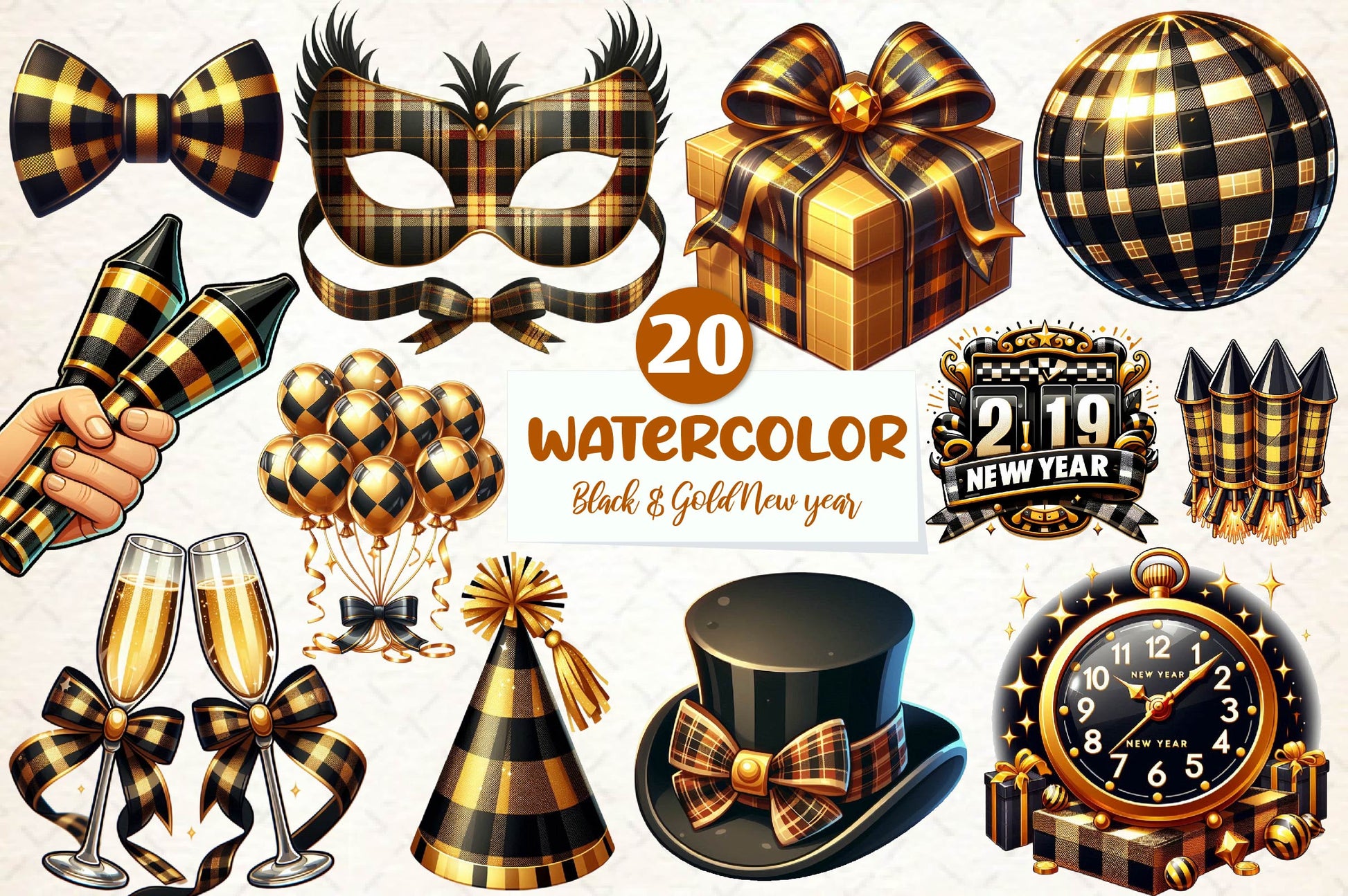 Black & Gold New Year Celebration Clipart Bundle - CraftNest - Digital Crafting and Art
