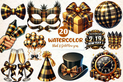 Black & Gold New Year Celebration Clipart Bundle - CraftNest - Digital Crafting and Art