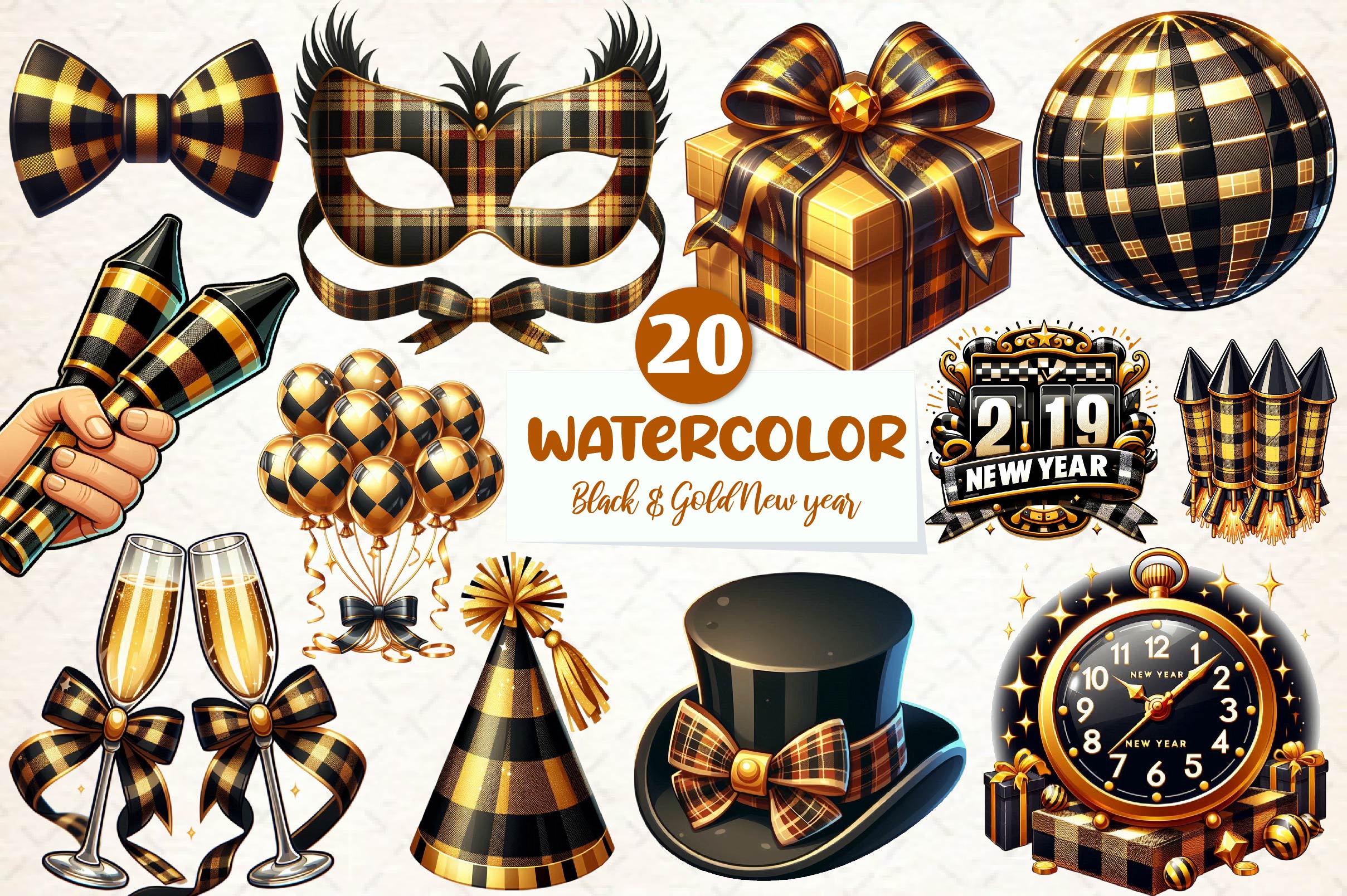 Black & Gold New Year Celebration Clipart Bundle - CraftNest - Digital Crafting and Art