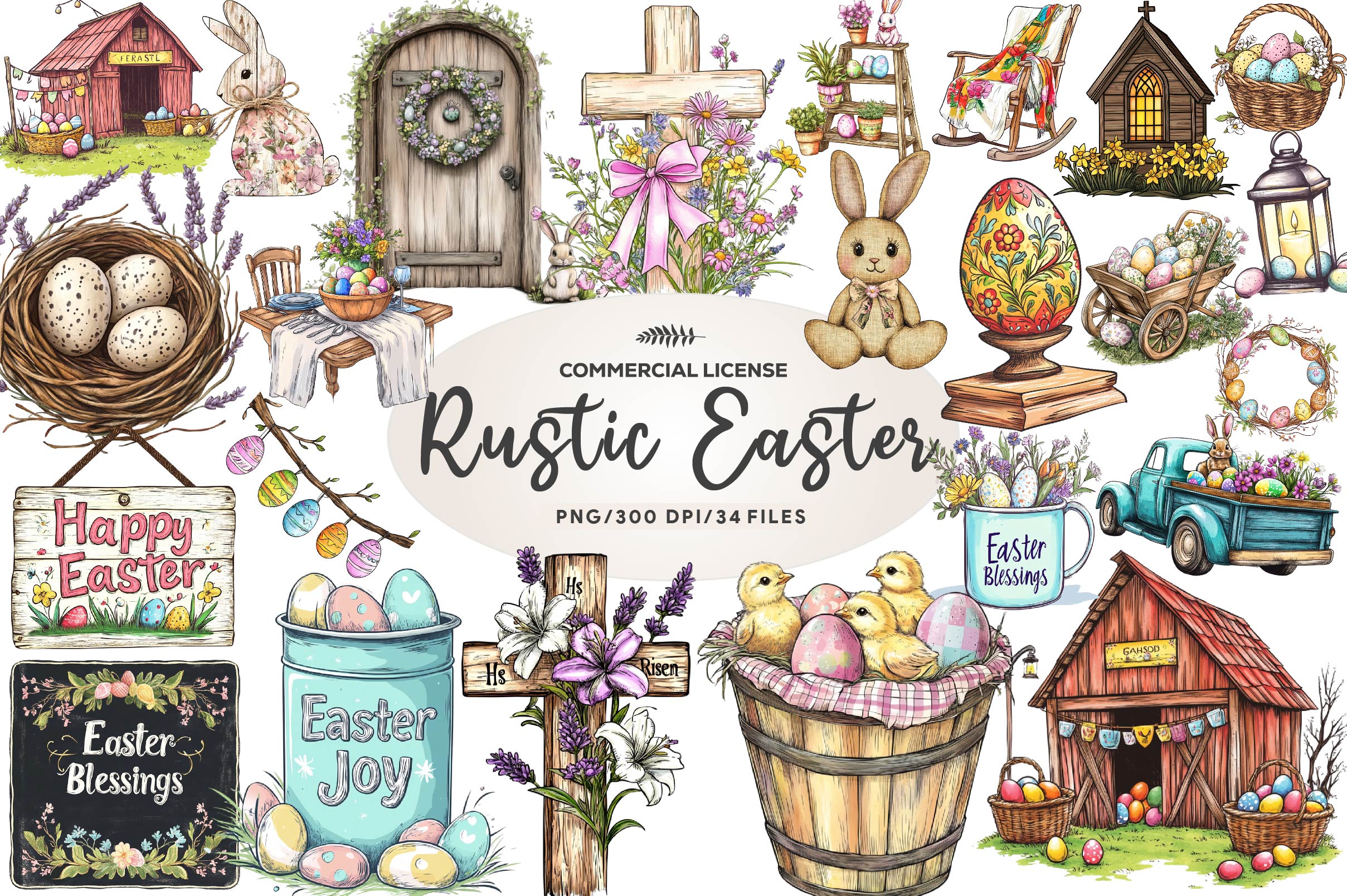 Rustic Easter Day Clipart Bundle 1 - CraftNest - Digital Crafting and Art