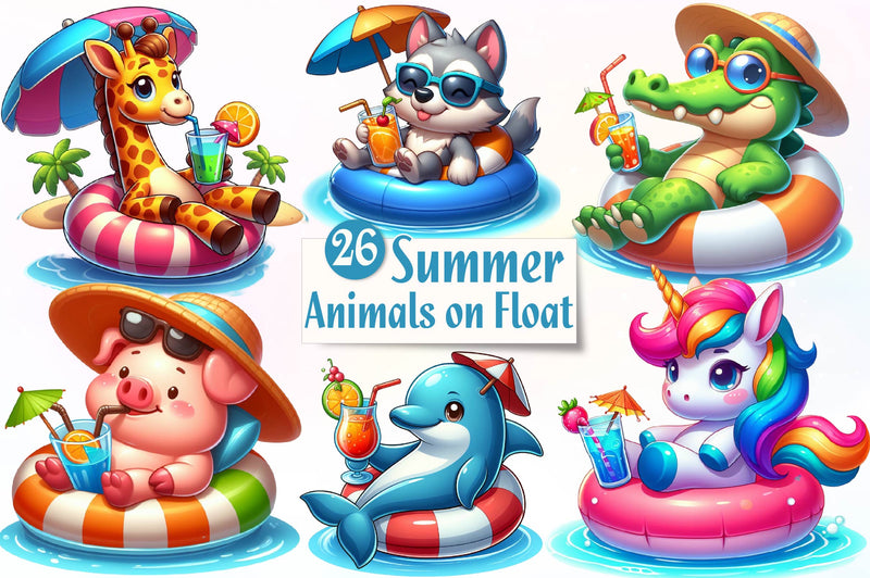 Summer Animals On Float Clipart Bundle - CraftNest - Digital Crafting and Art