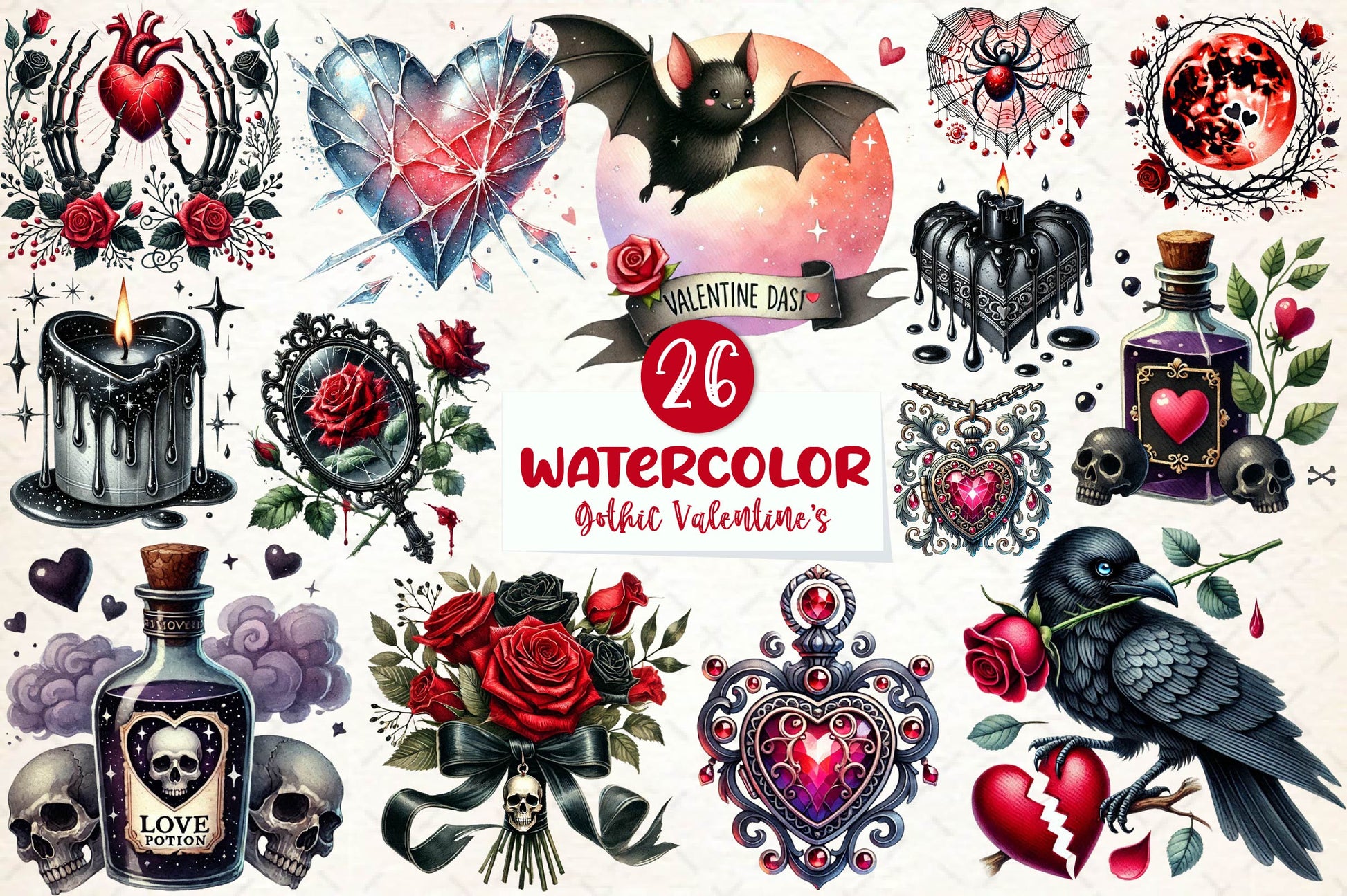 Gothic Valentines Day Cliparts Clipart Bundle - CraftNest - Digital Crafting and Art