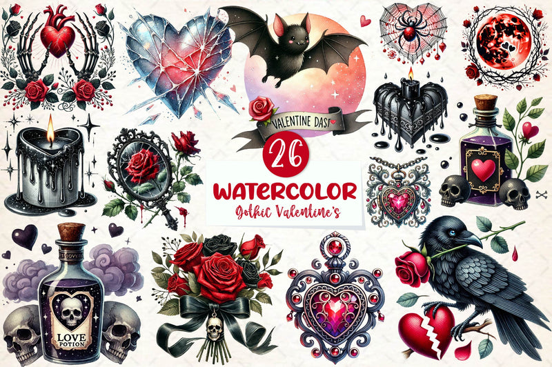 Gothic Valentines Day Cliparts Clipart Bundle - CraftNest - Digital Crafting and Art