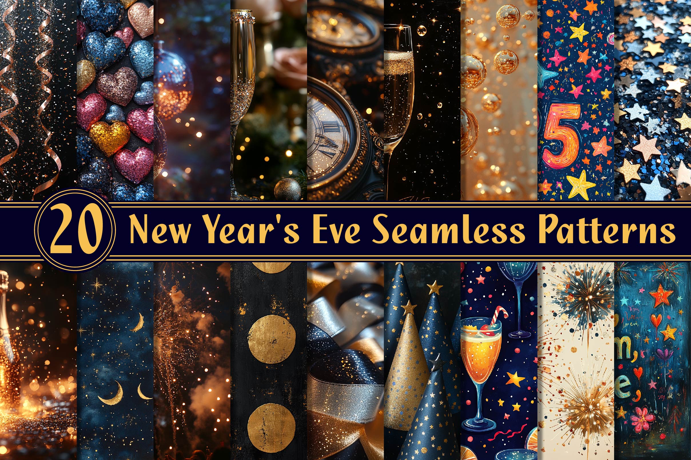 New Year's Eve Seamless Patterns Clipart Bundle - CraftNest - Digital Crafting and Art