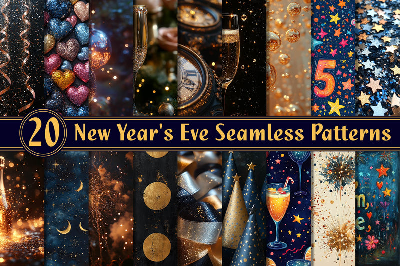 New Year's Eve Seamless Patterns Clipart Bundle - CraftNest - Digital Crafting and Art