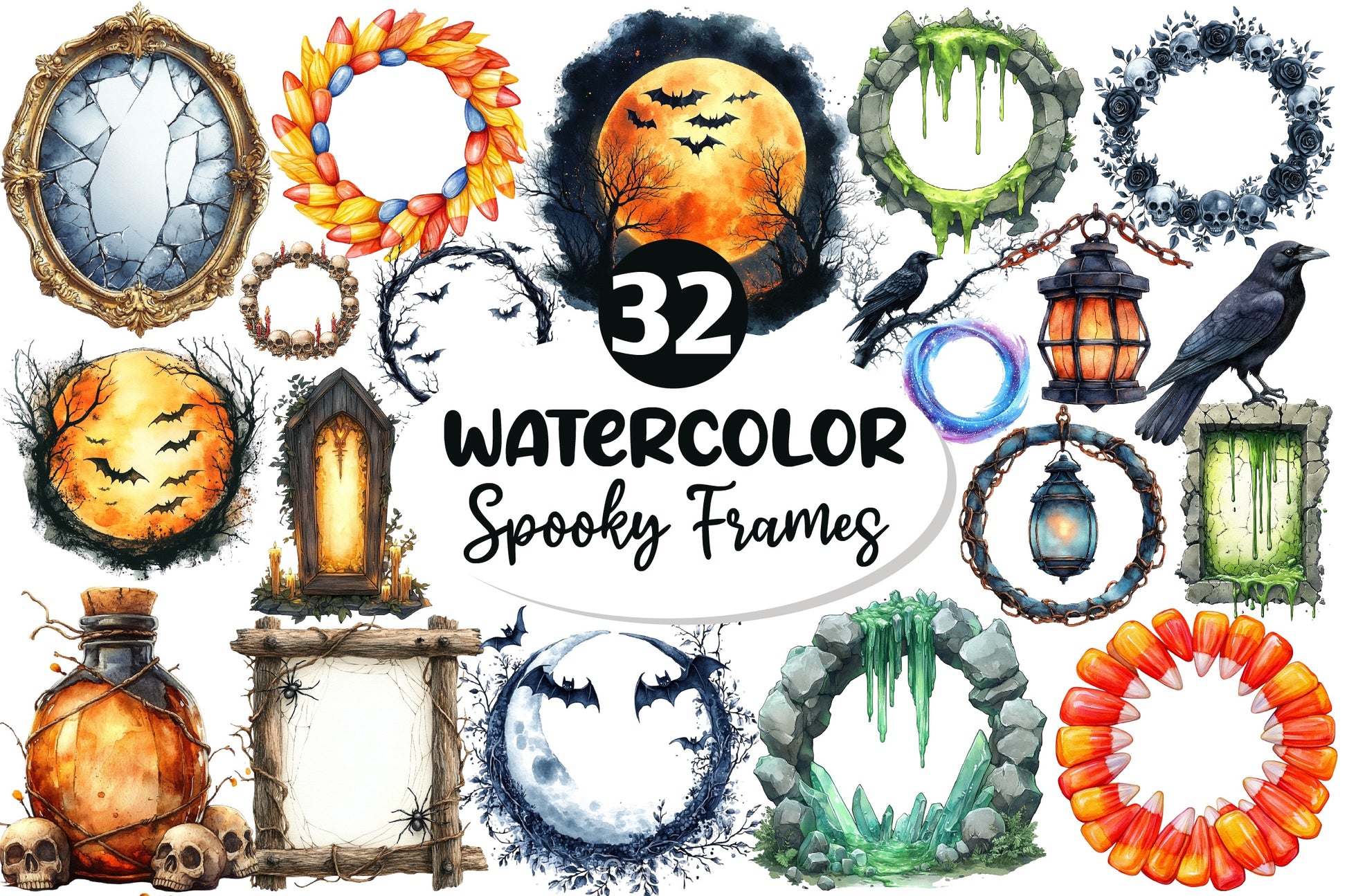 Spooky Halloween Frames Clipart Bundle - CraftNest - Digital Crafting and Art