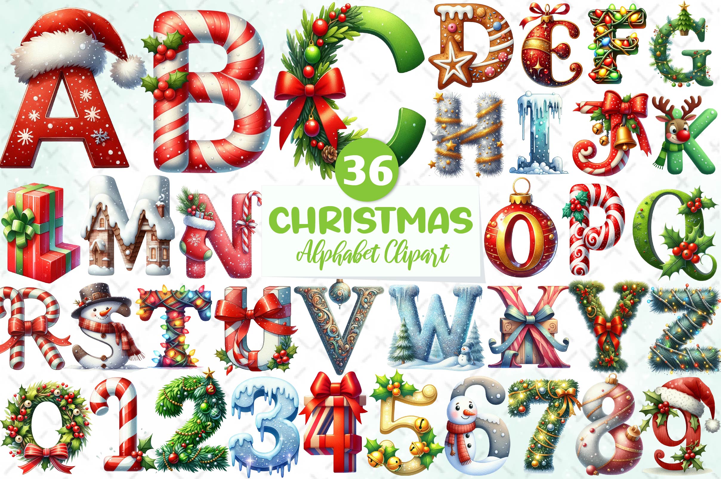 Holiday Typeface And Alphabet Clipart Bundle - CraftNest - Digital Crafting and Art