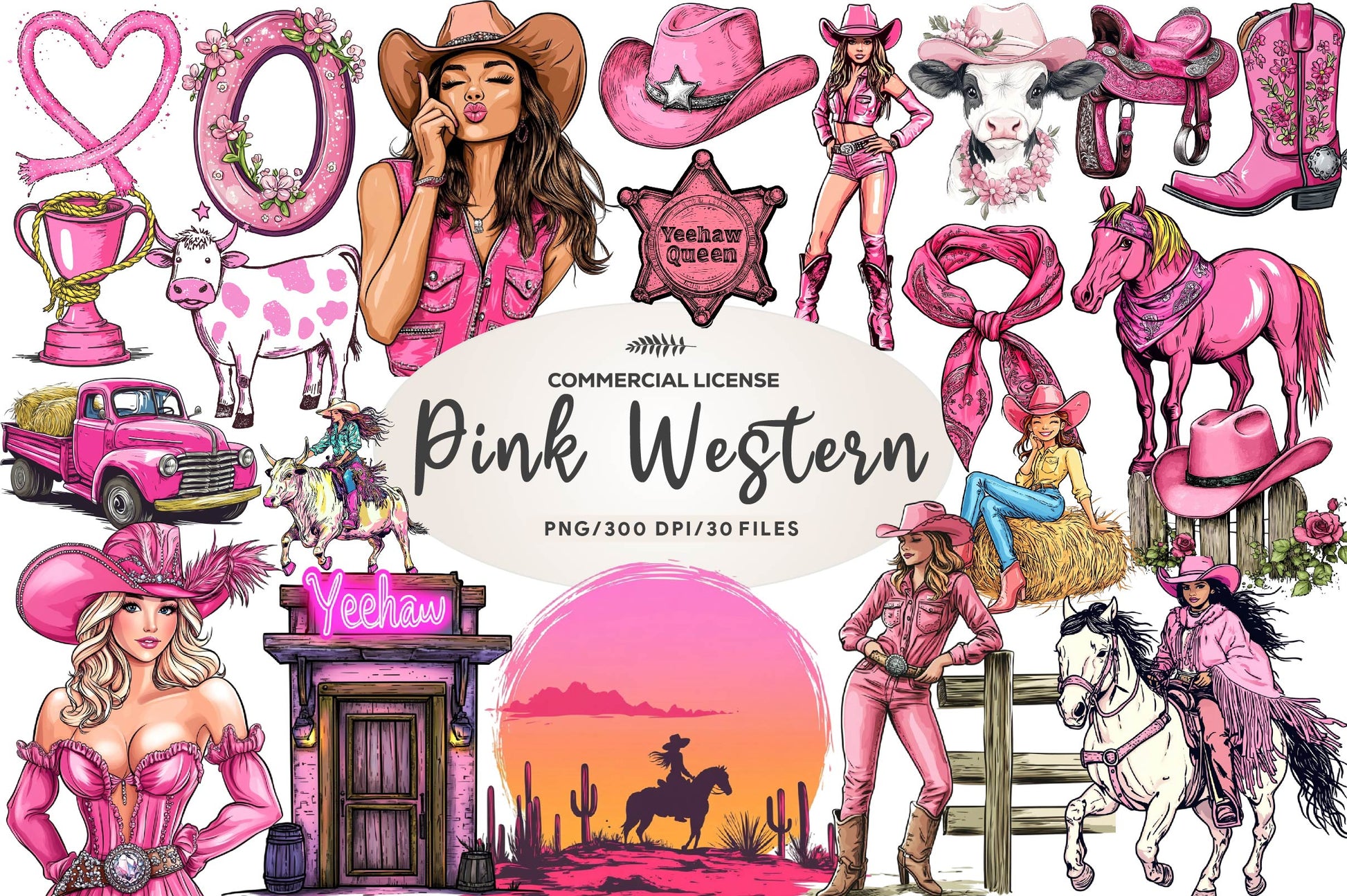 Pink Western Cowgirl Clipart Bundle 1 - CraftNest - Digital Crafting and Art