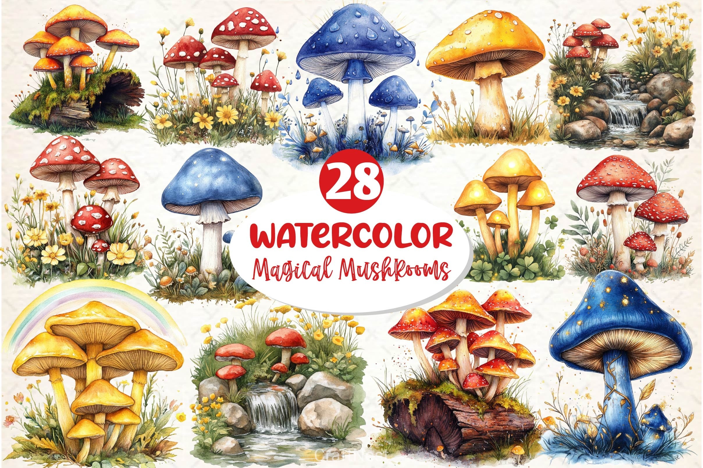Spring Magical Mushrooms Clipart Bundle - CraftNest - Digital Crafting and Art