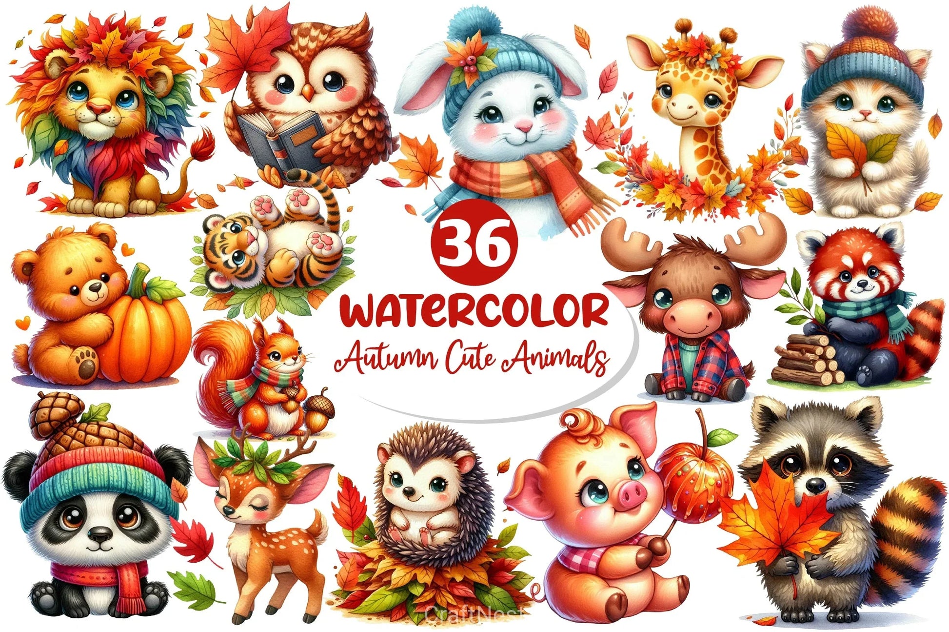 Autumn Cute Animals Clipart Bundle - CraftNest - Digital Crafting and Art