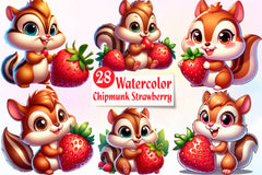 Chipmunk Strawberry Clipart Bundle - CraftNest - Digital Crafting and Art