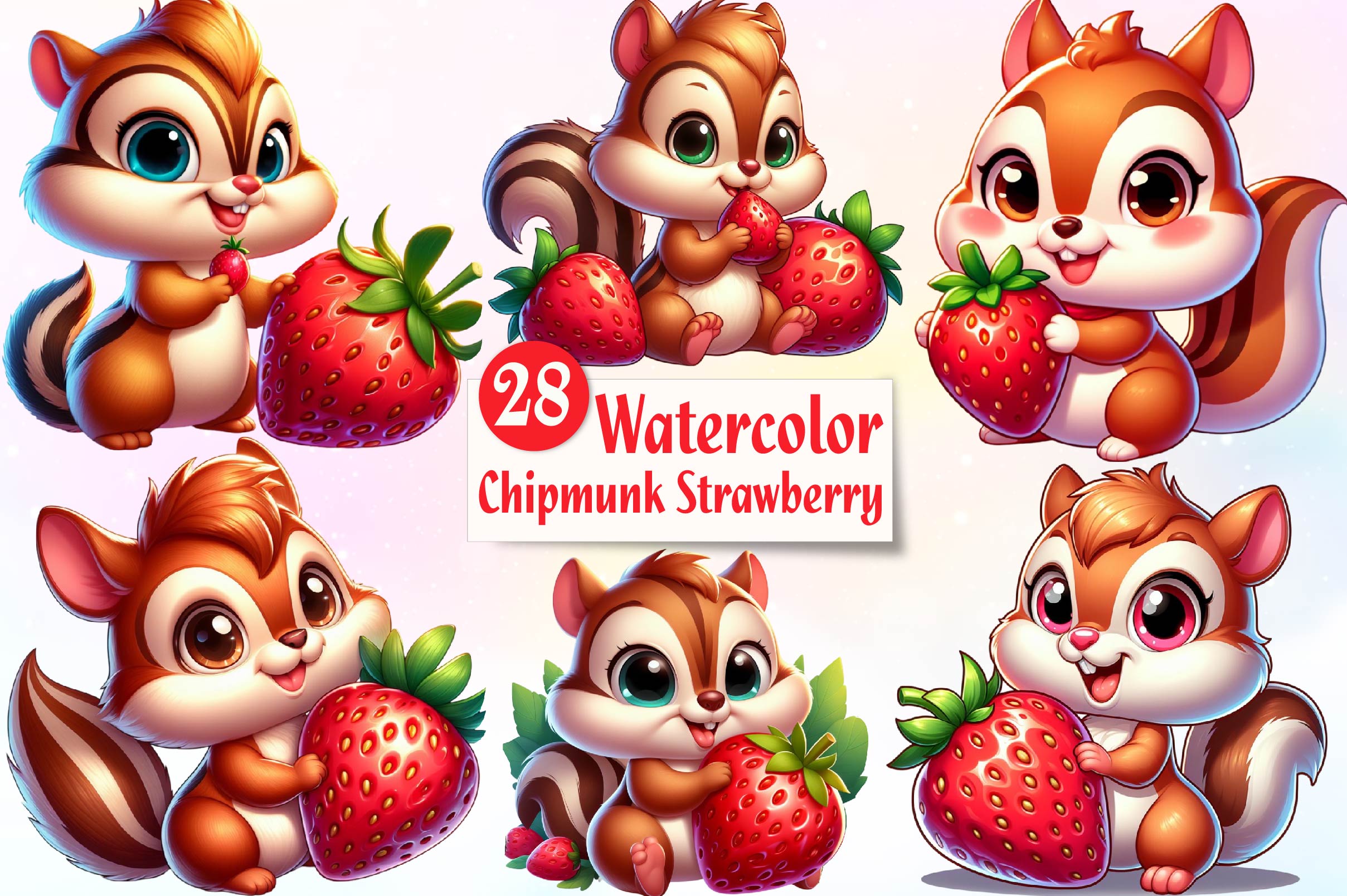 Chipmunk Strawberry Clipart Bundle - CraftNest - Digital Crafting and Art