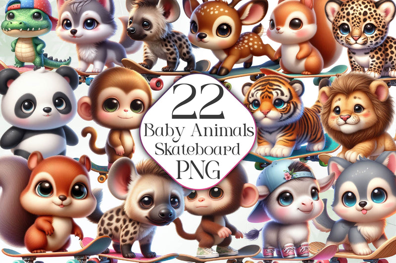 Baby Animals Skateboard Clipart Bundle - CraftNest - Digital Crafting and Art