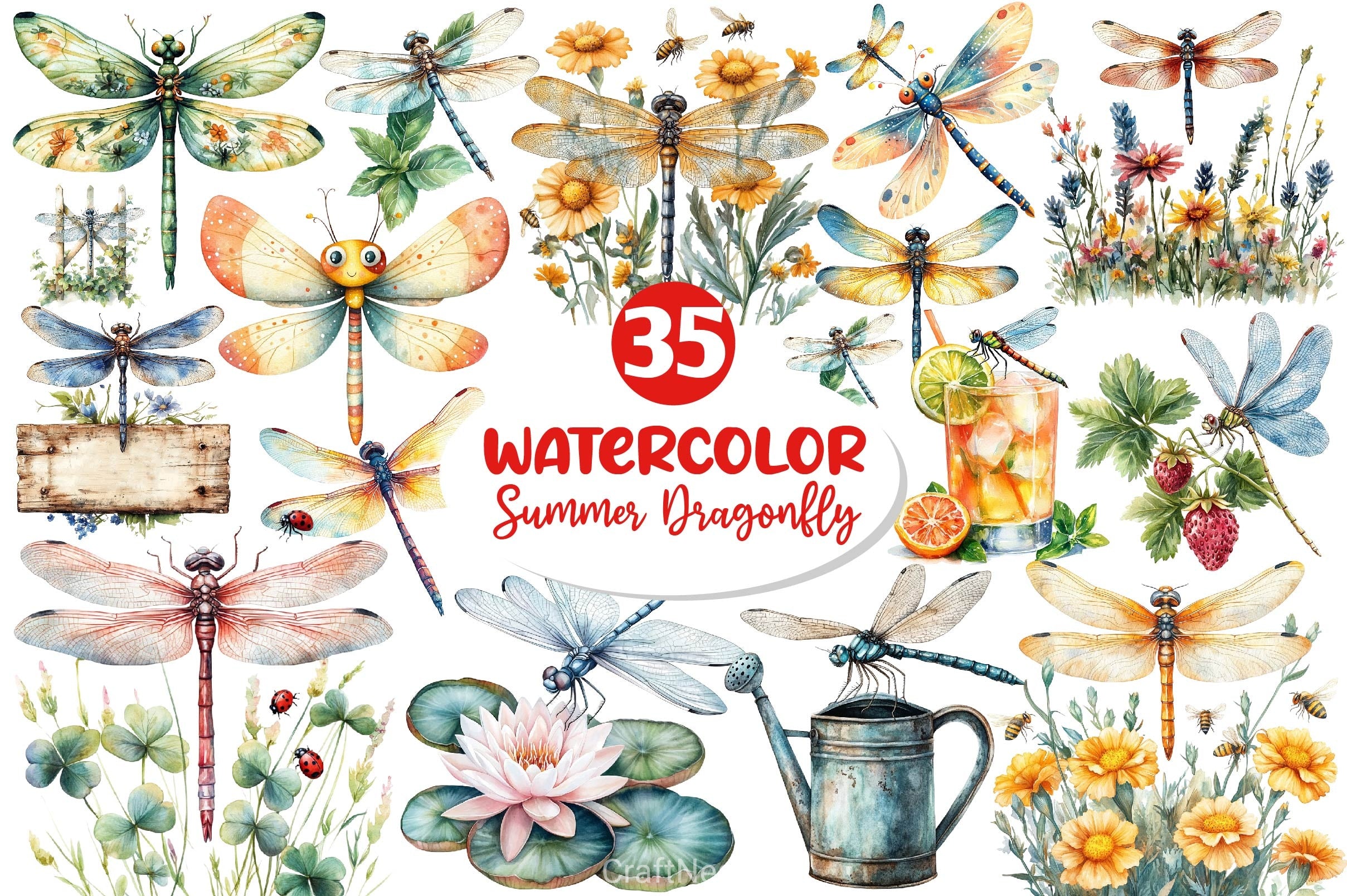 Summer Dragonfly Garden Clipart Bundle 2 - CraftNest - Digital Crafting and Art